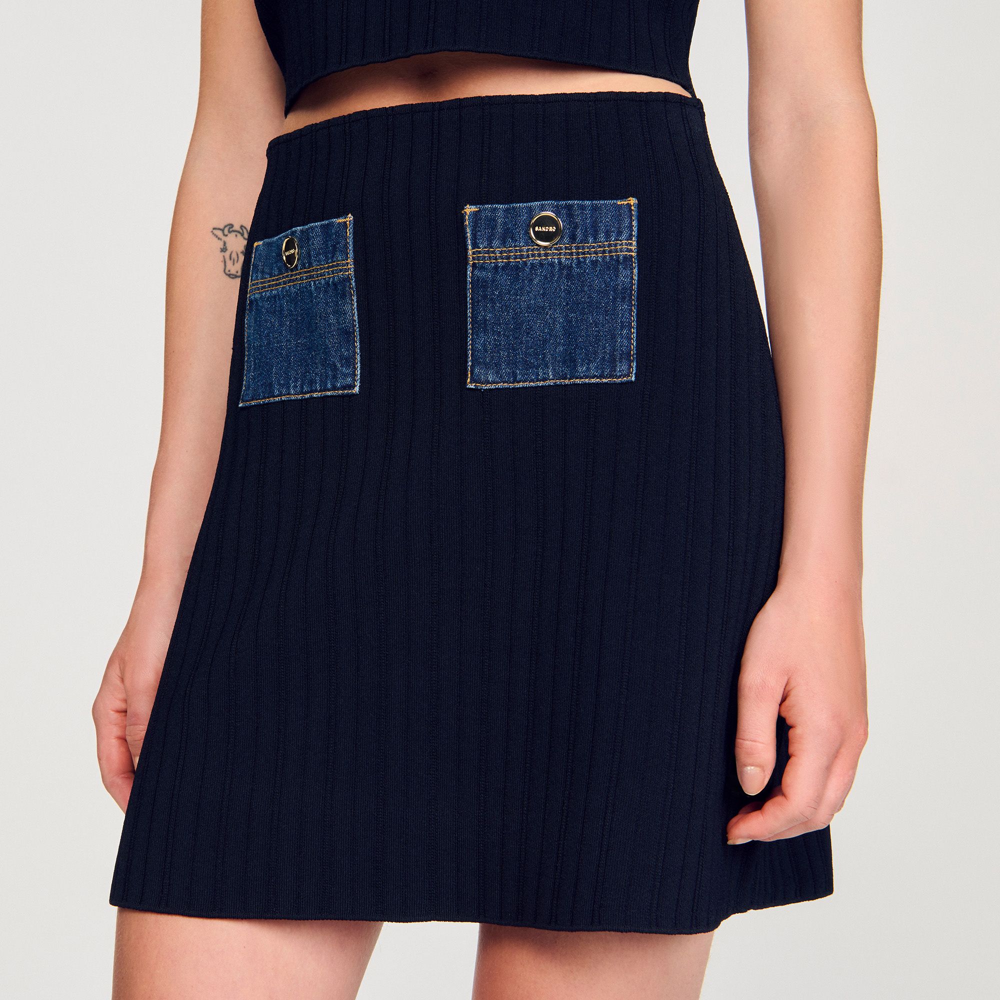 Sandro - Chân váy ngắn len và denim