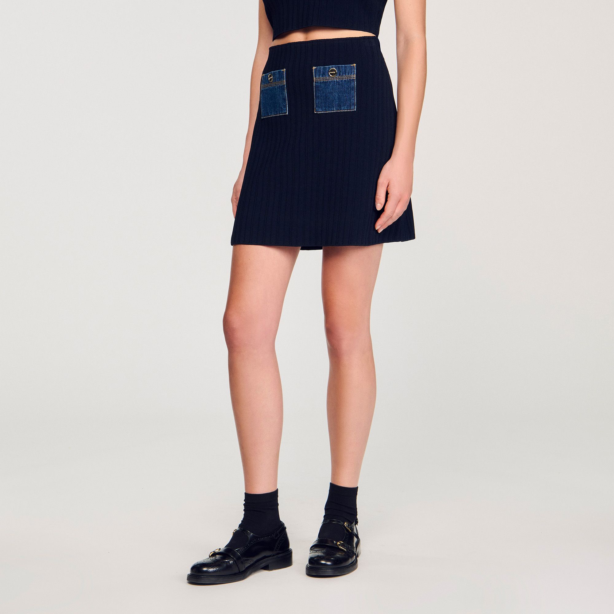 Sandro - Chân váy ngắn len và denim