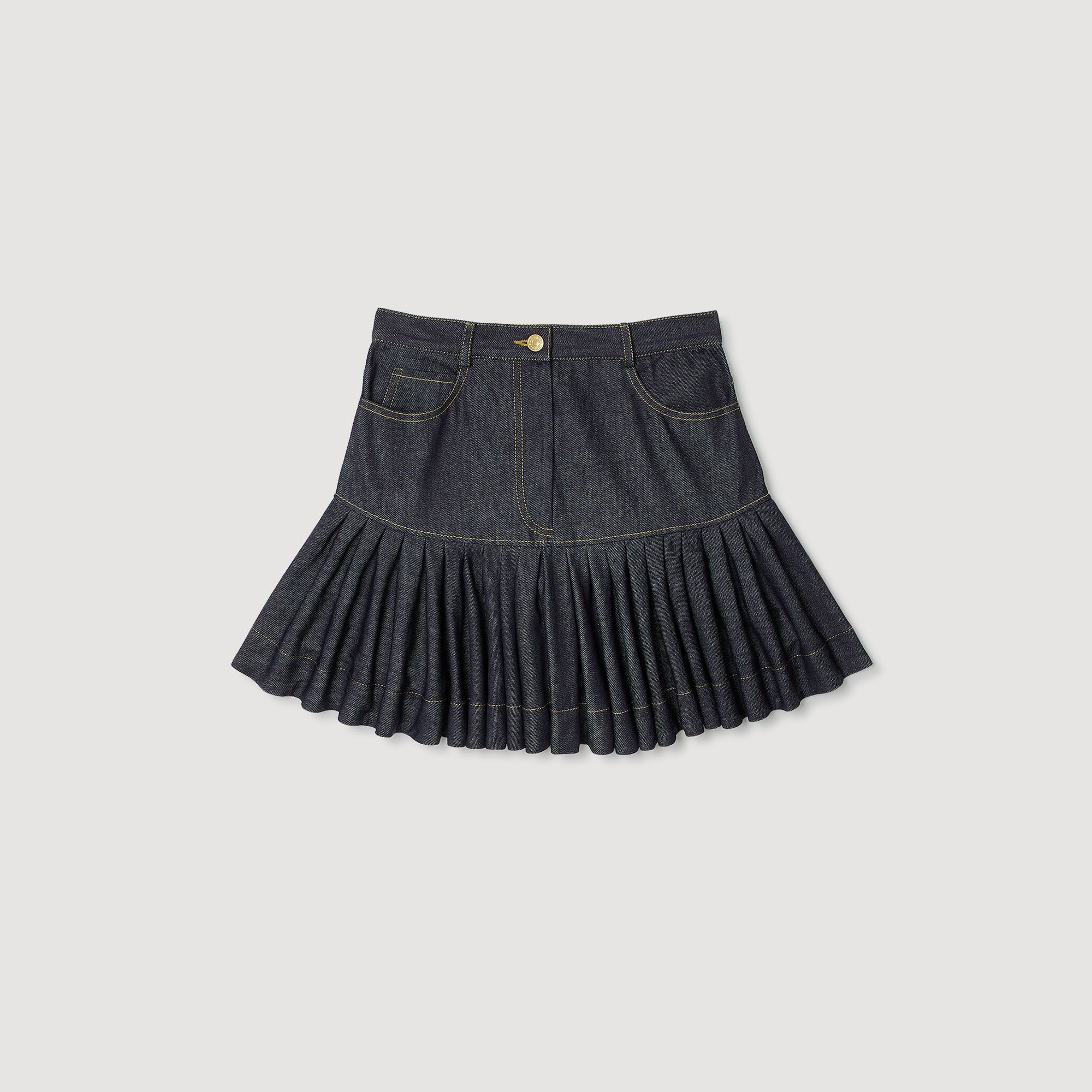 Sandro - Chân váy ngắn denim xếp nếp