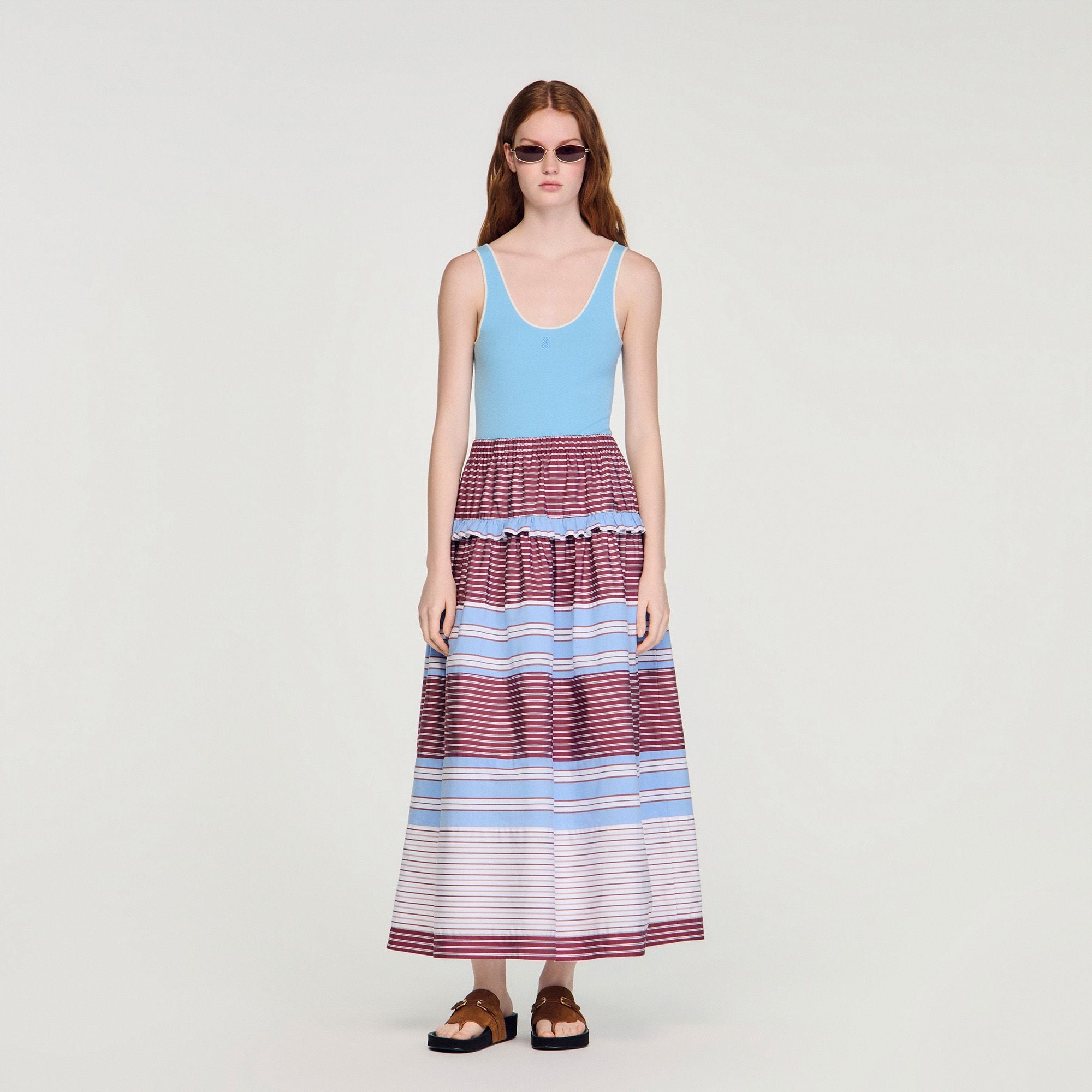 Chân váy cotton dài kẻ sọc