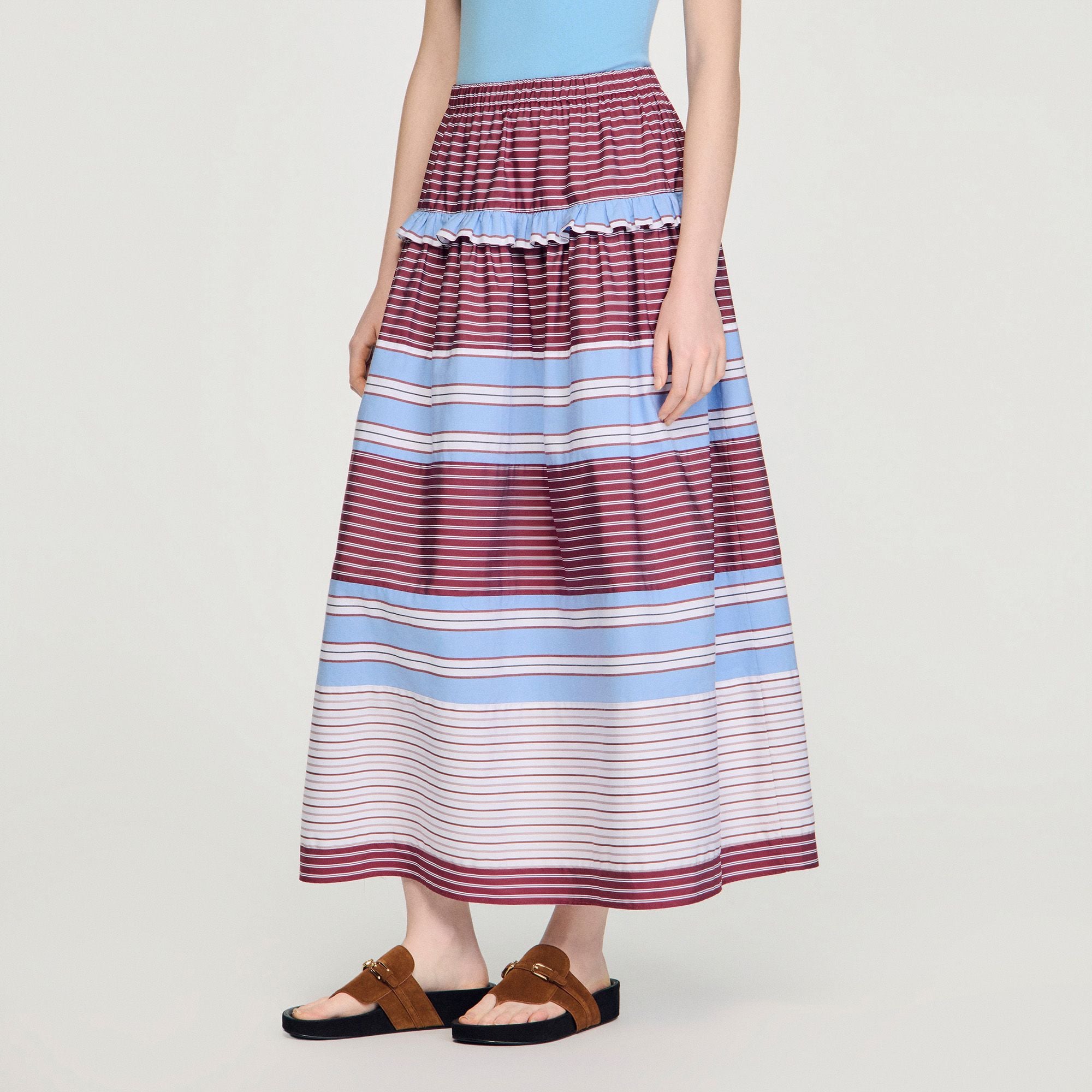 Chân váy cotton dài kẻ sọc