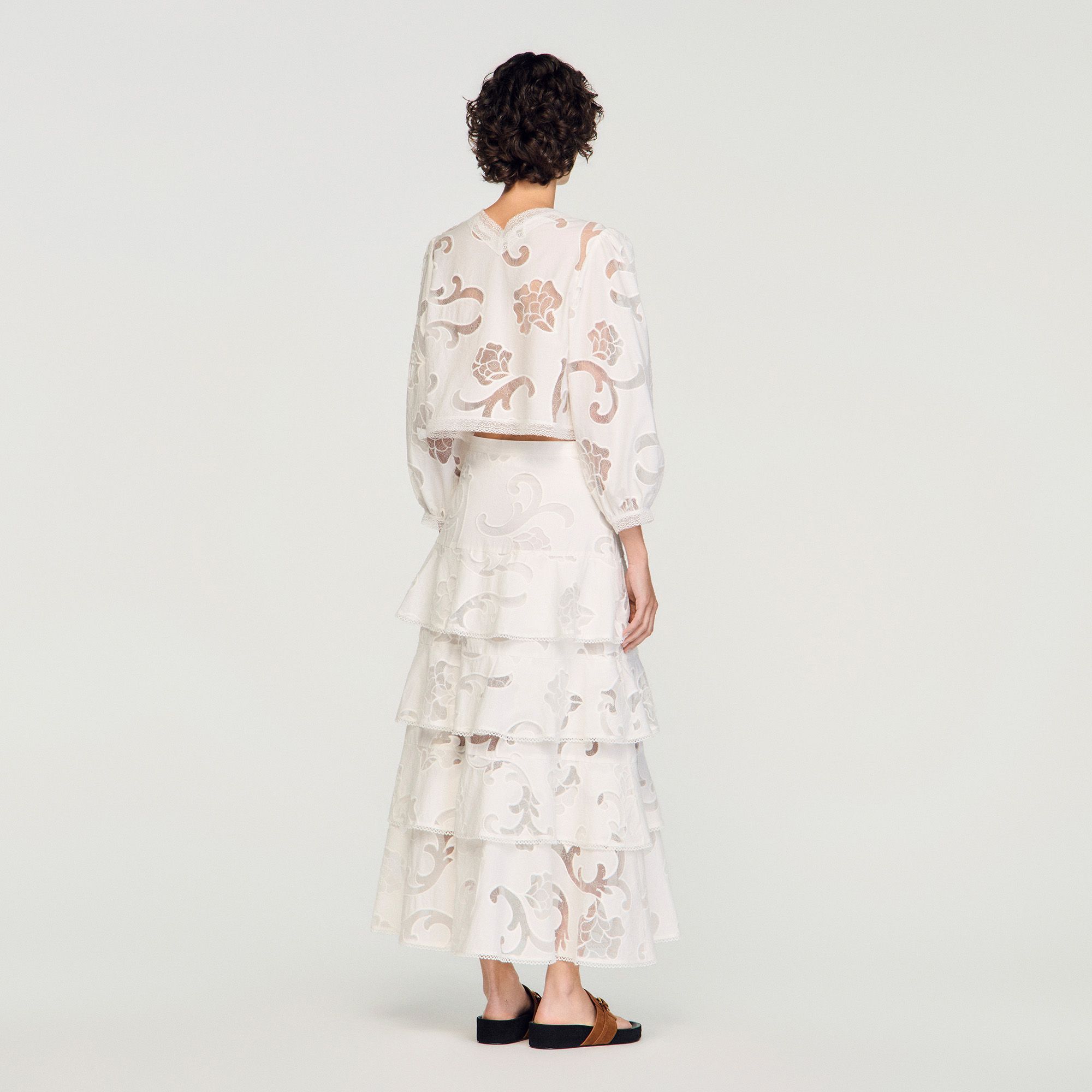 Sandro - Chân váy dài cotton phối ren