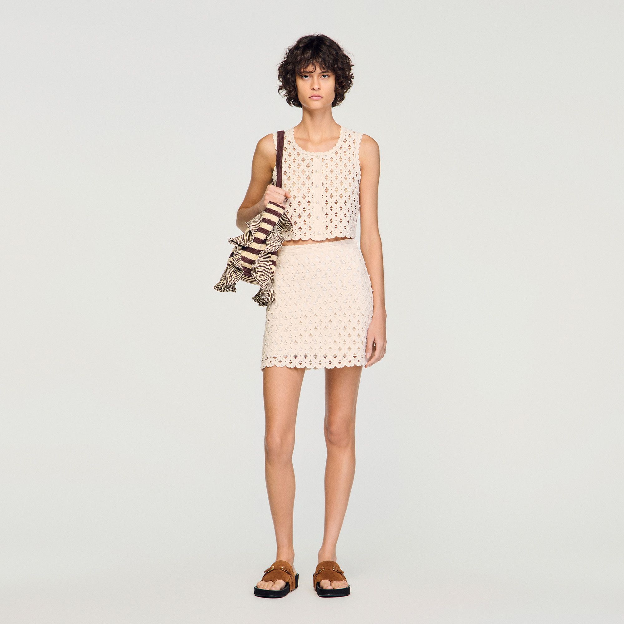Sandro - Chân váy crochet mini đính hạt