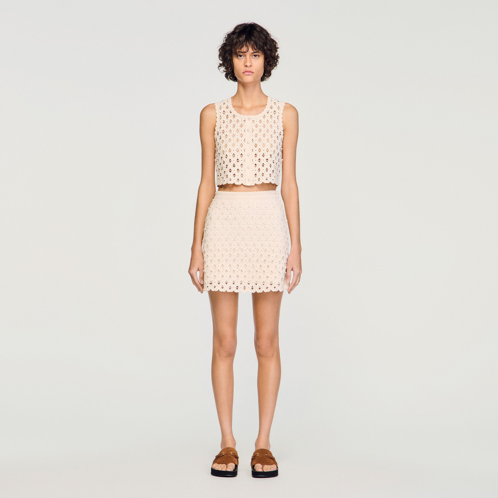 Sandro - Chân váy crochet mini đính hạt