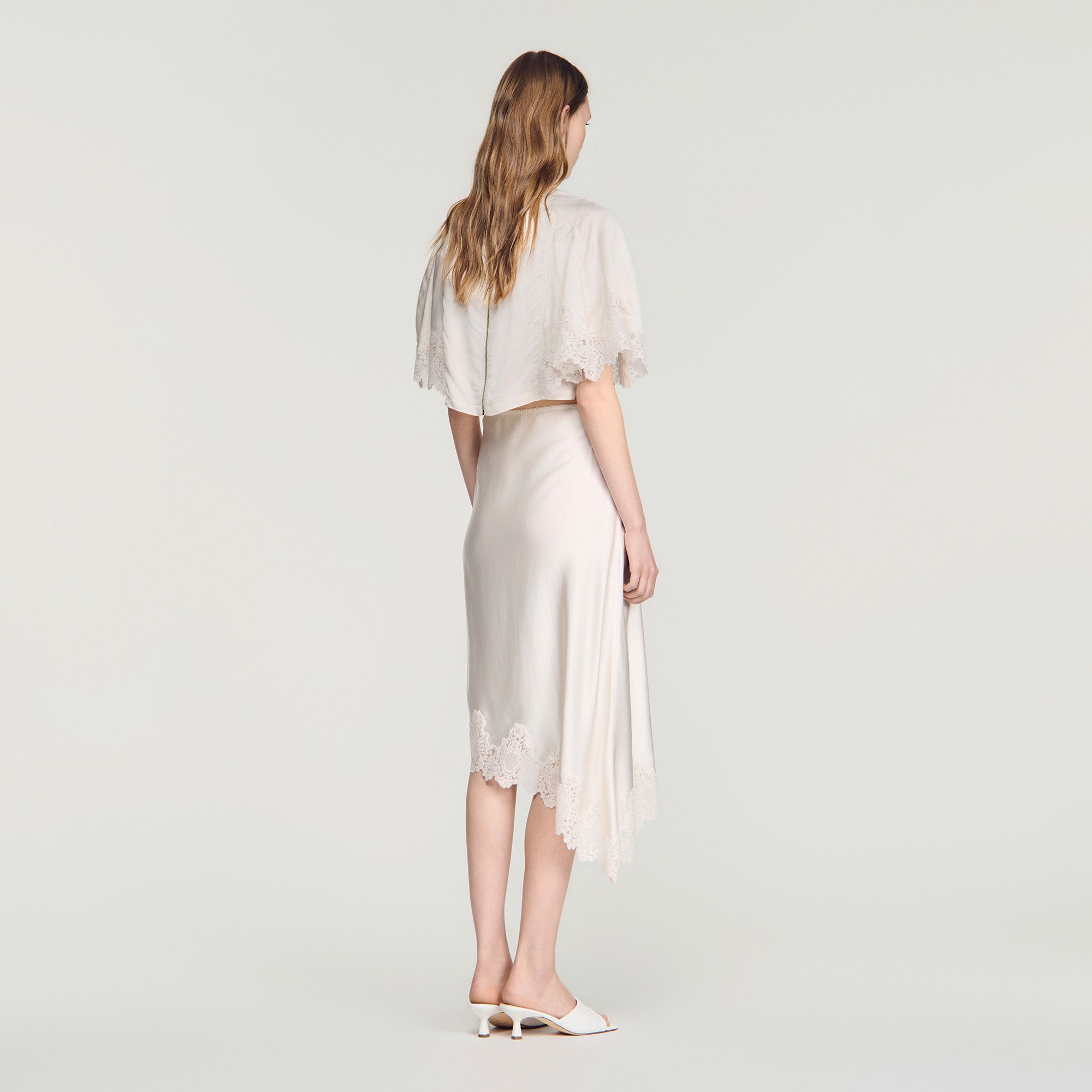 Sandro - Chân váy satin phối ren