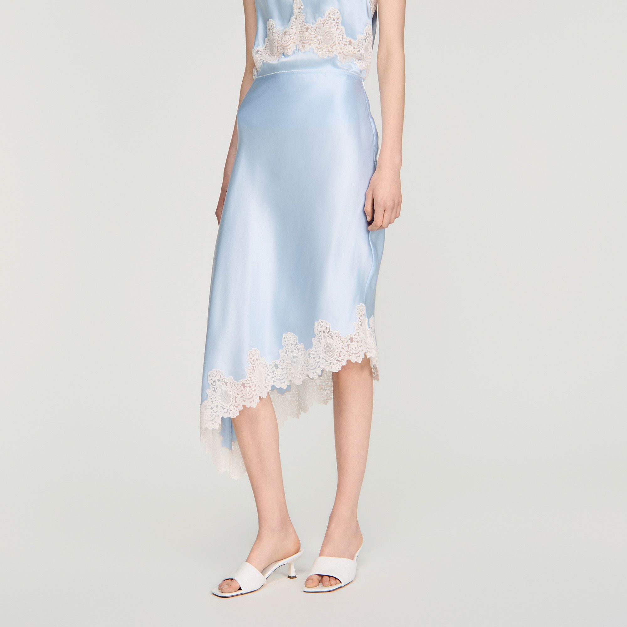 Sandro - Chân váy satin phối ren