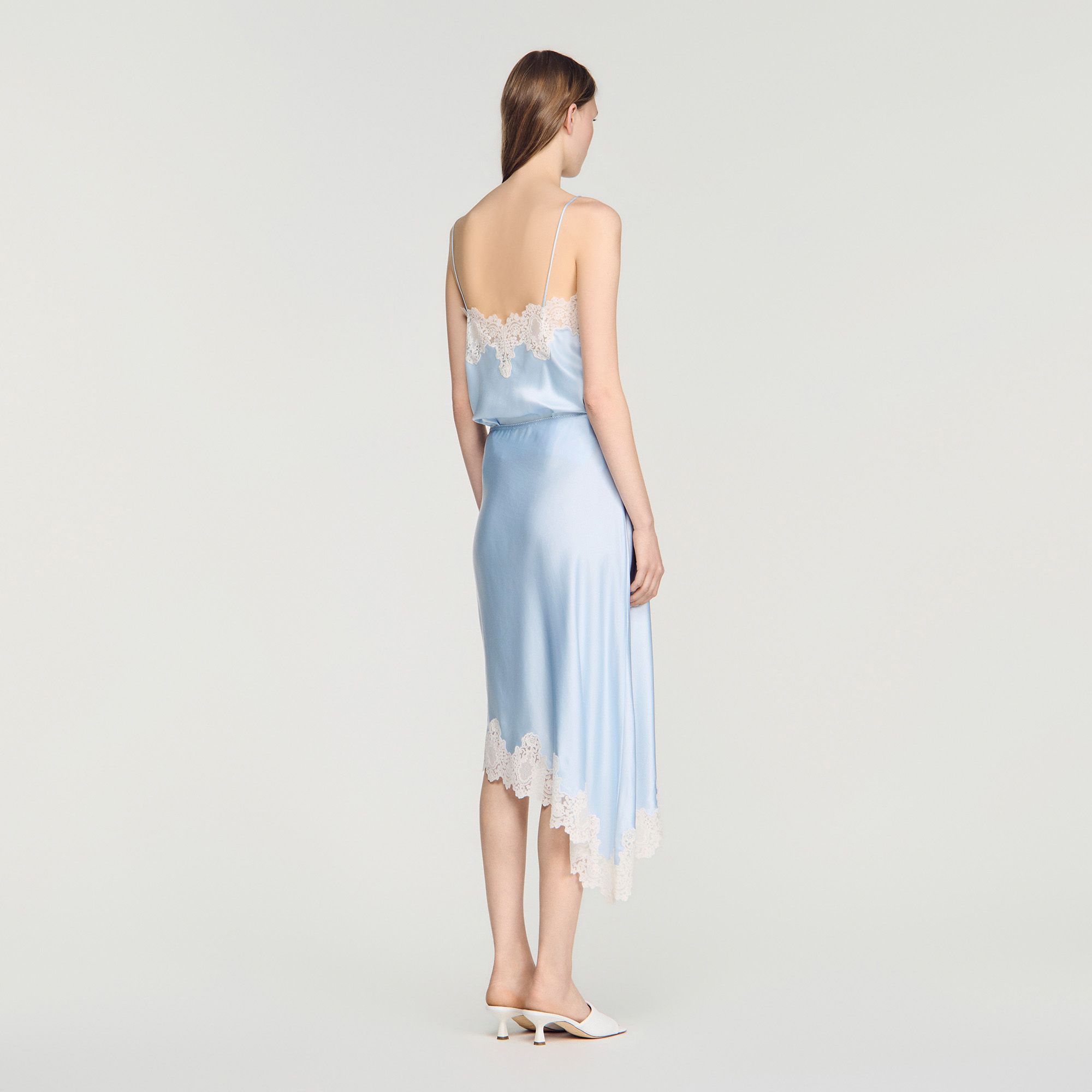 Sandro - Chân váy satin phối ren