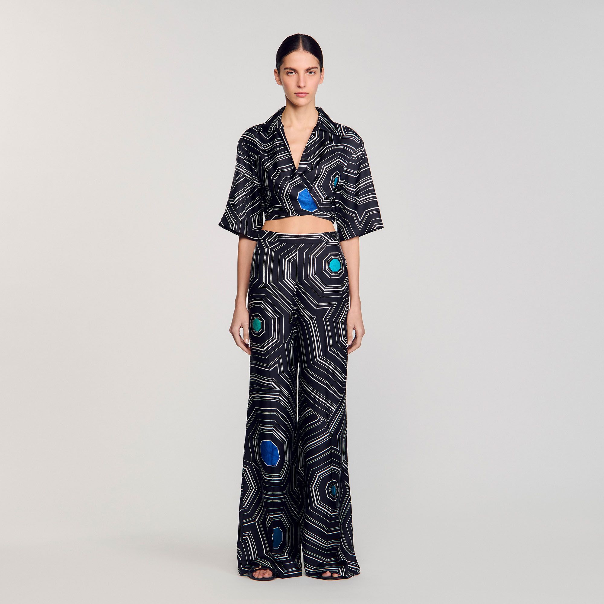 Sandro - Quần lụa in họa tiết xoắn ốc