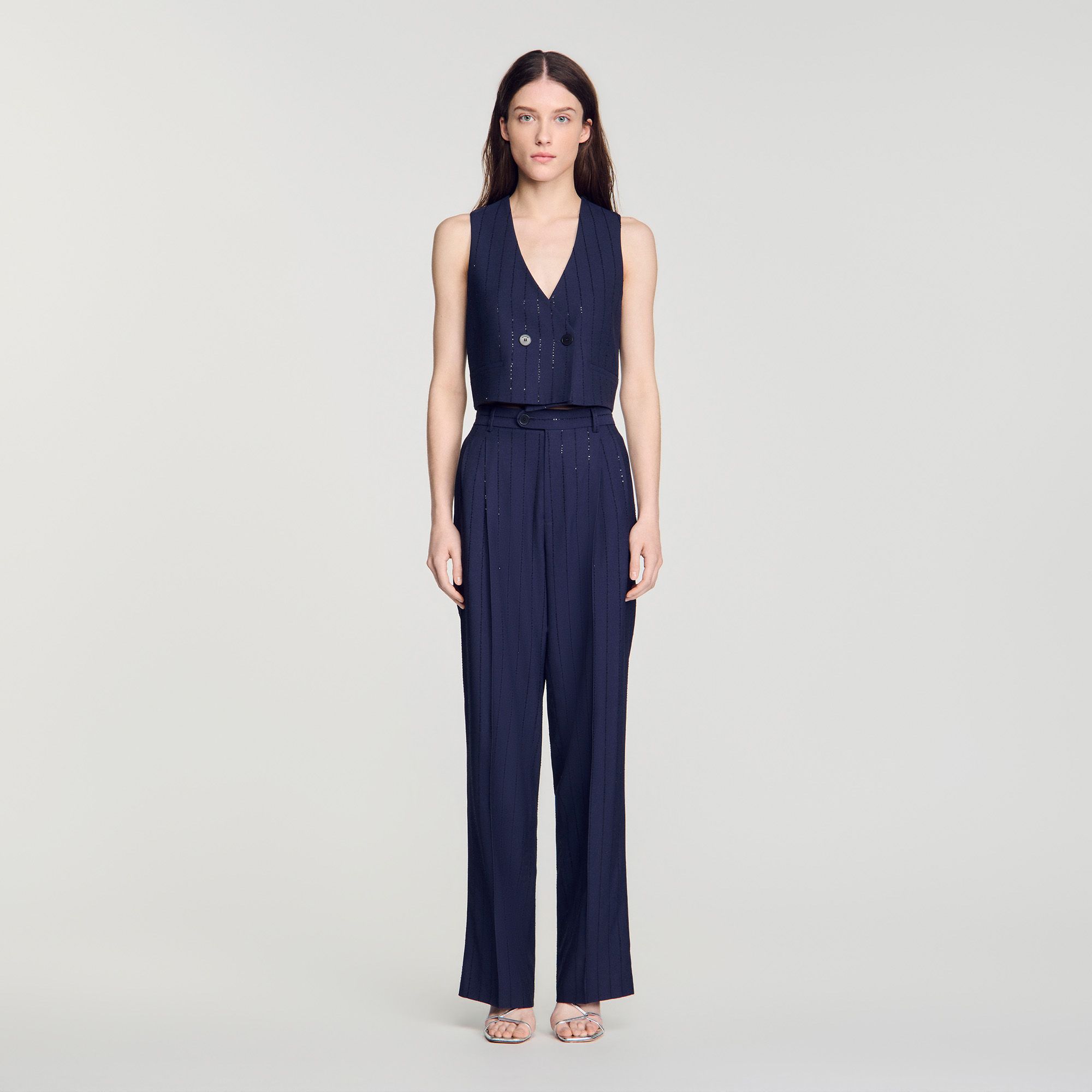 Sandro - Quần sequin kẻ sọc