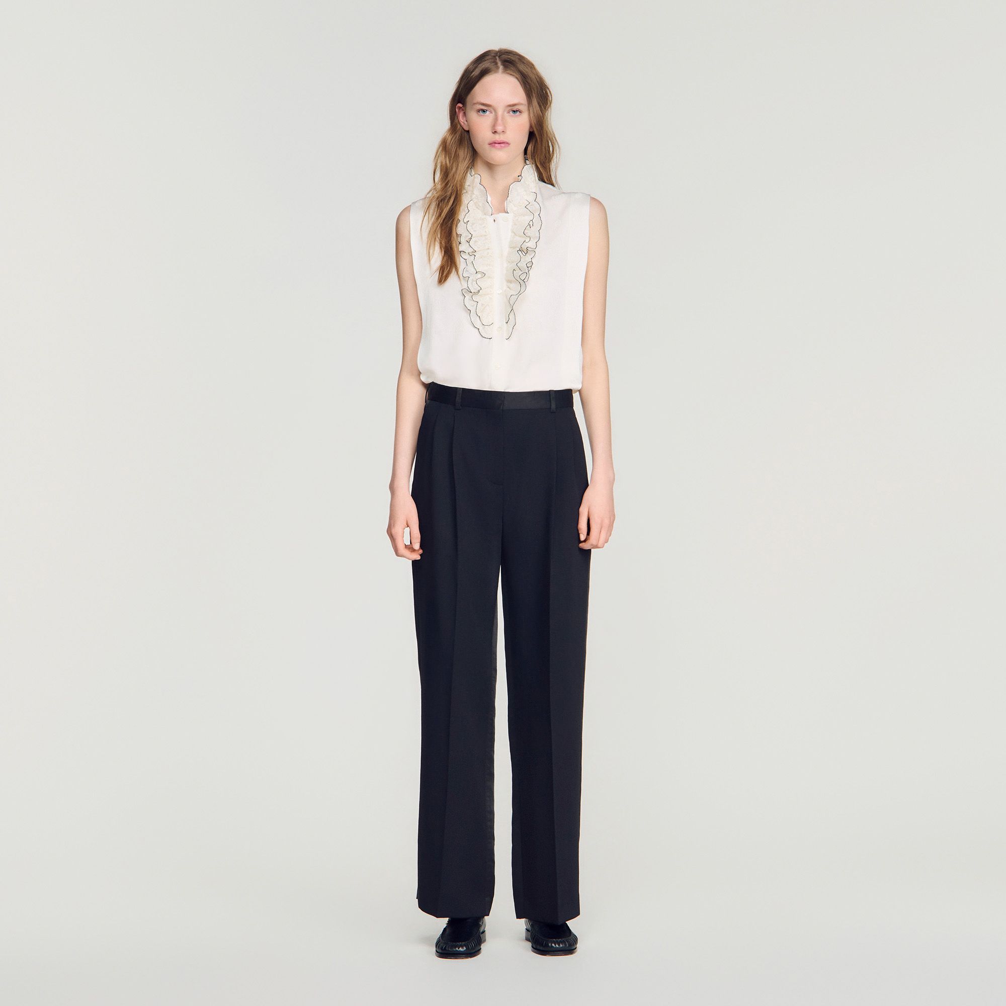 Sandro - Quần satin phối chất liệu