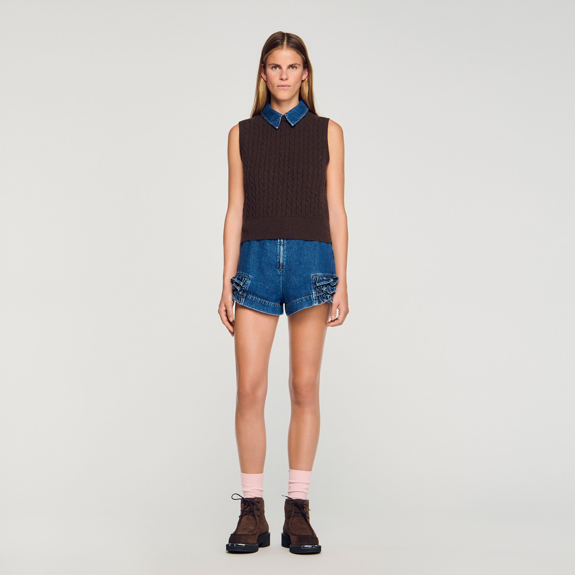 Sandro - Áo len phối denim