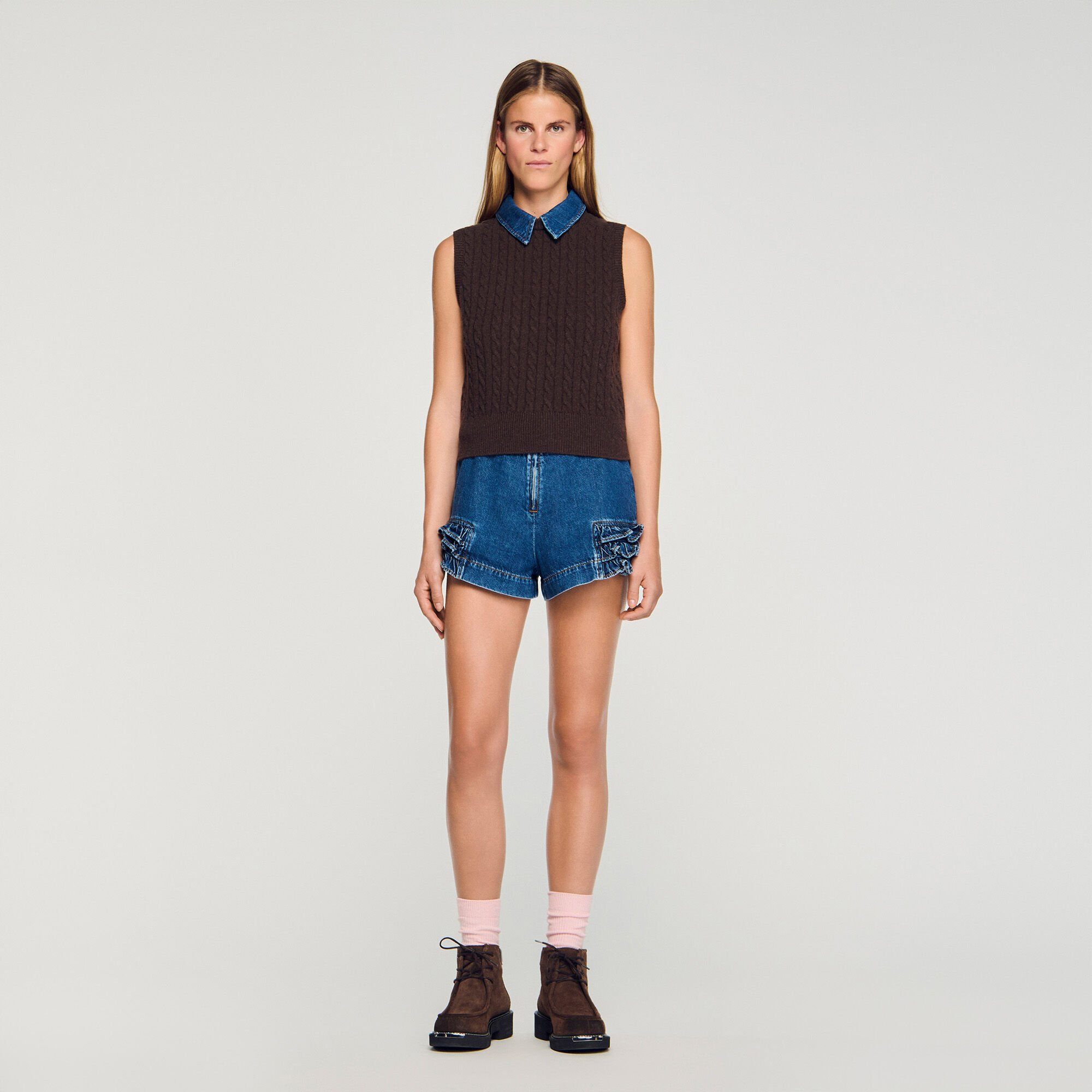 Sandro - Áo len phối denim