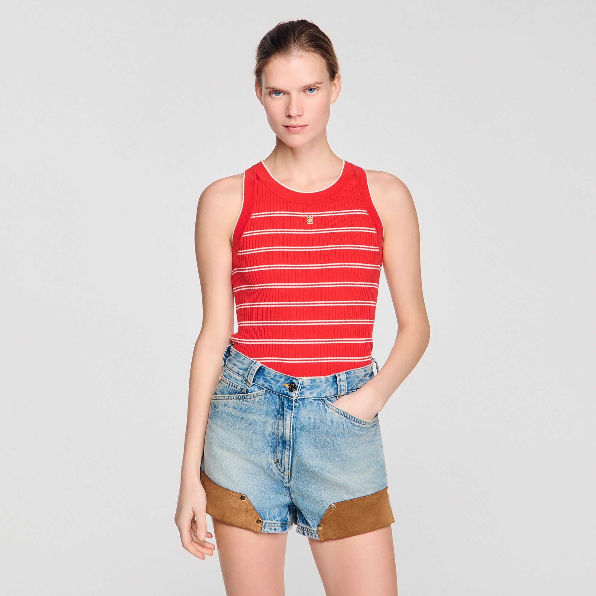 Áo vest dệt kim sọc