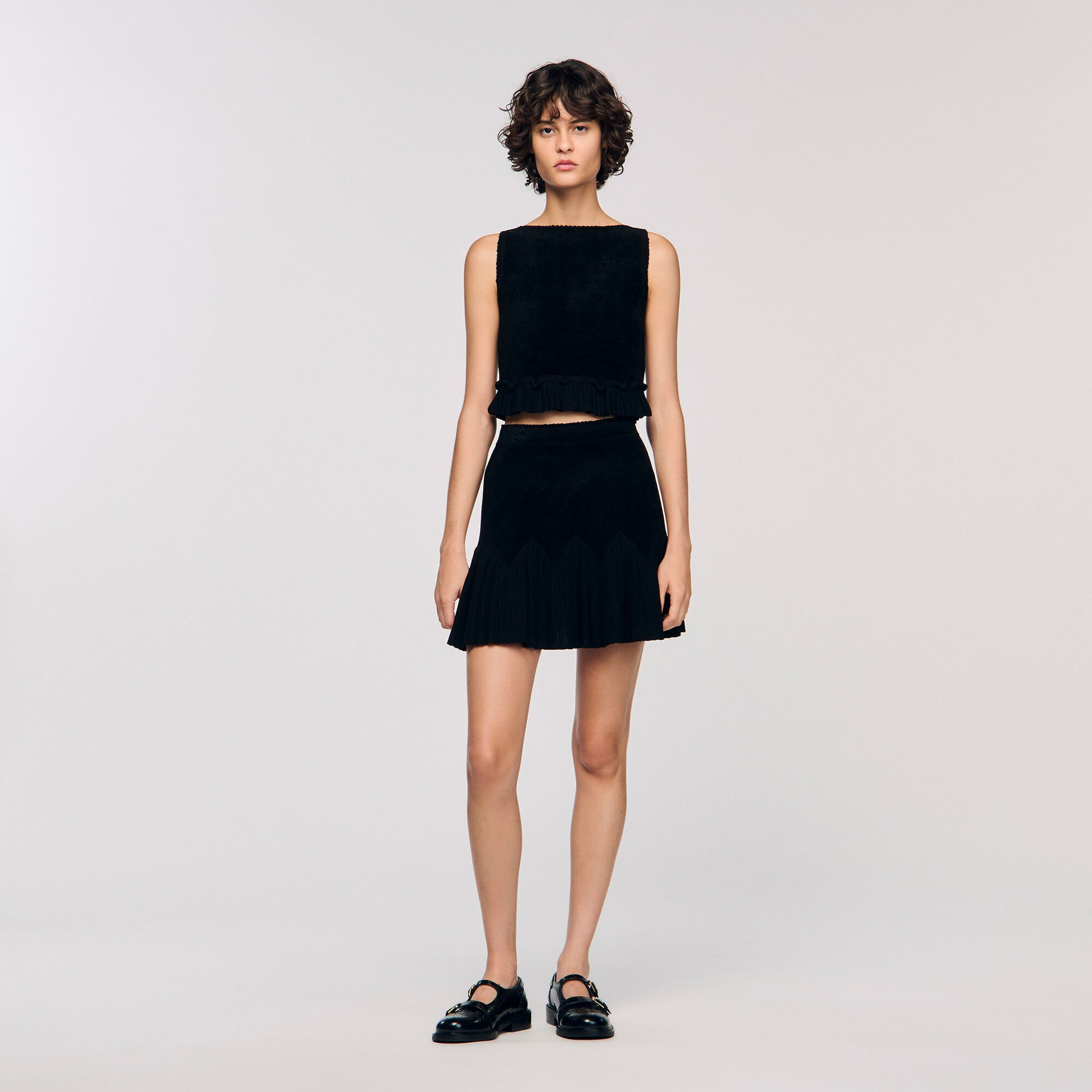 Sandro - Áo len croptop ruffled