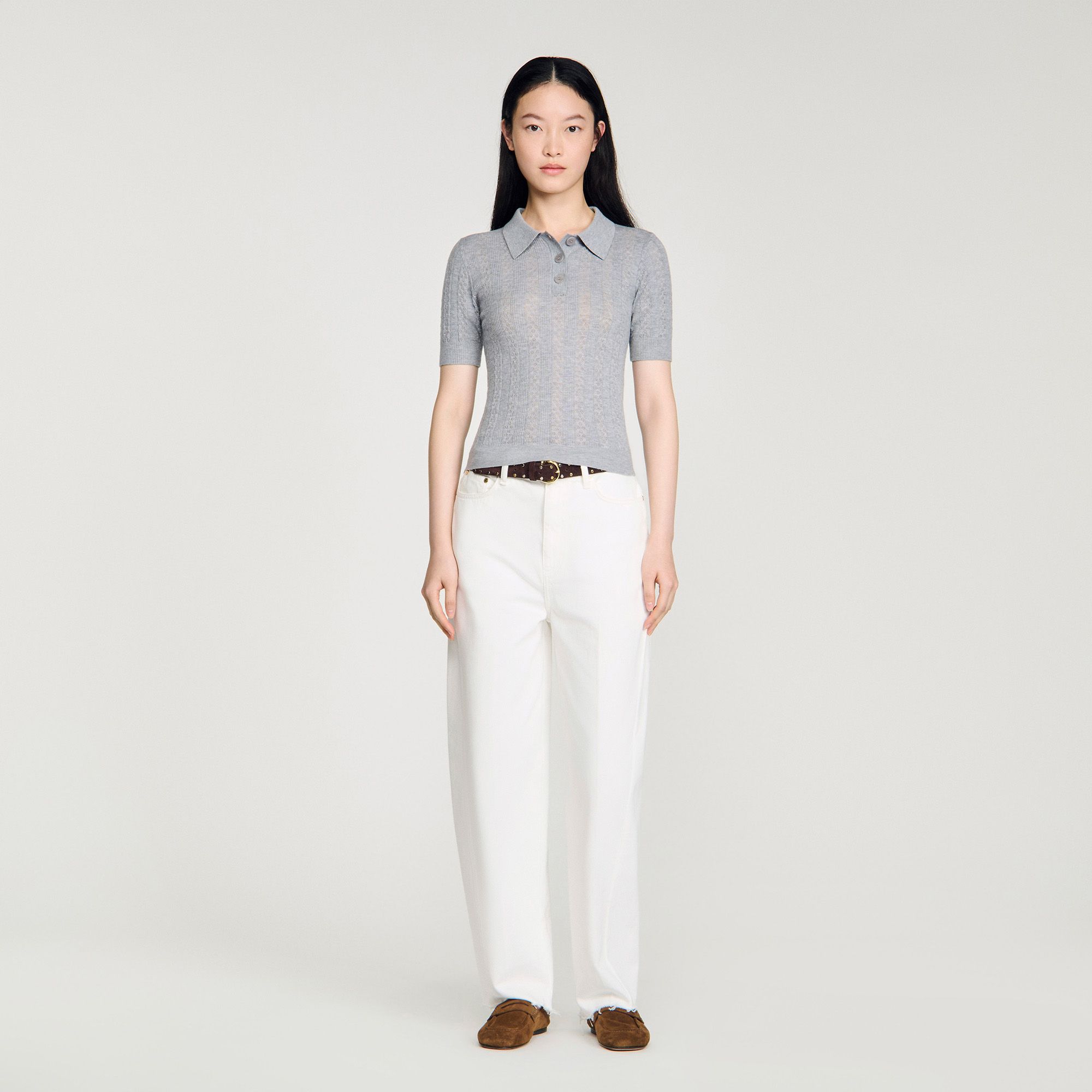 Sandro - Áo len Pointelle cổ polo