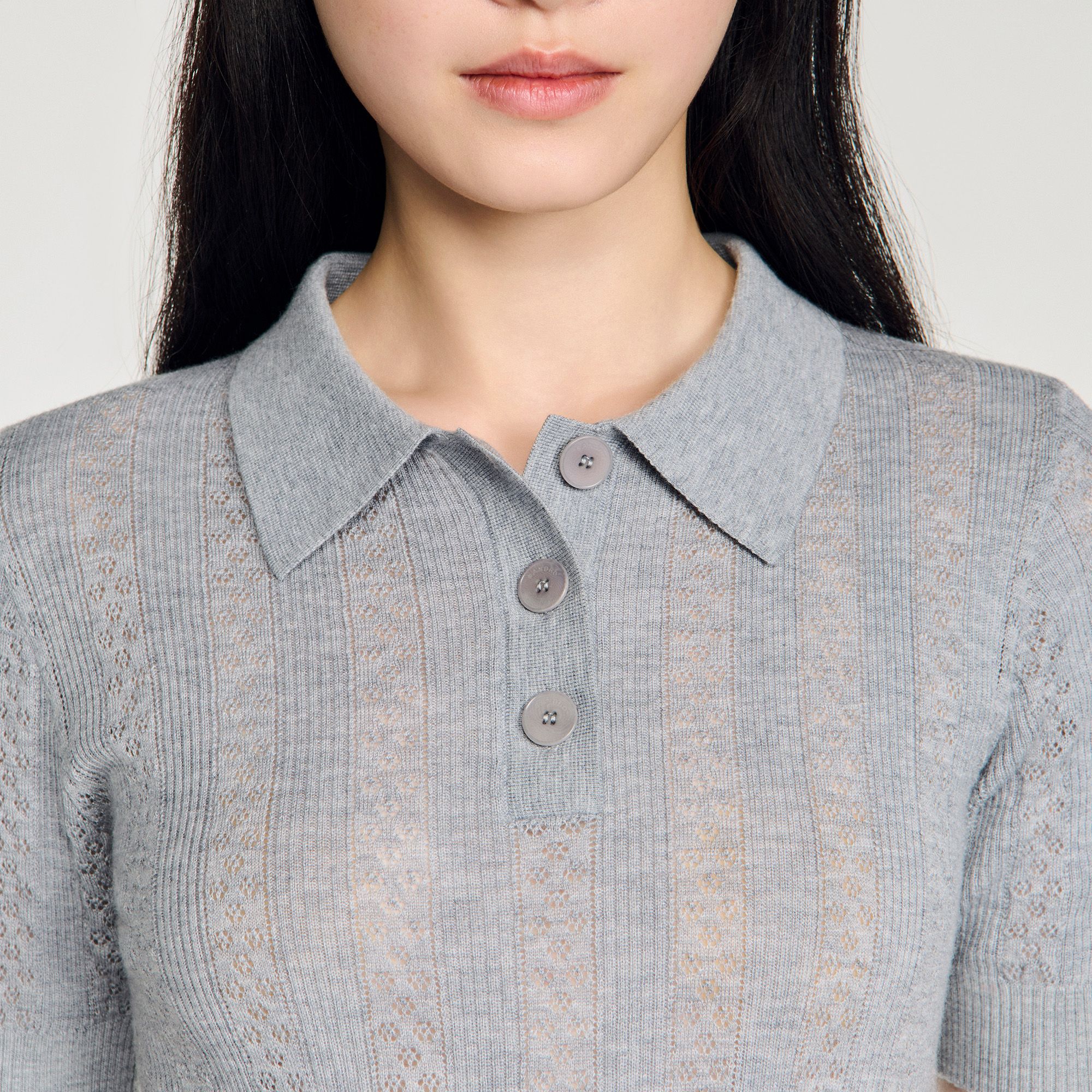 Sandro - Áo len Pointelle cổ polo