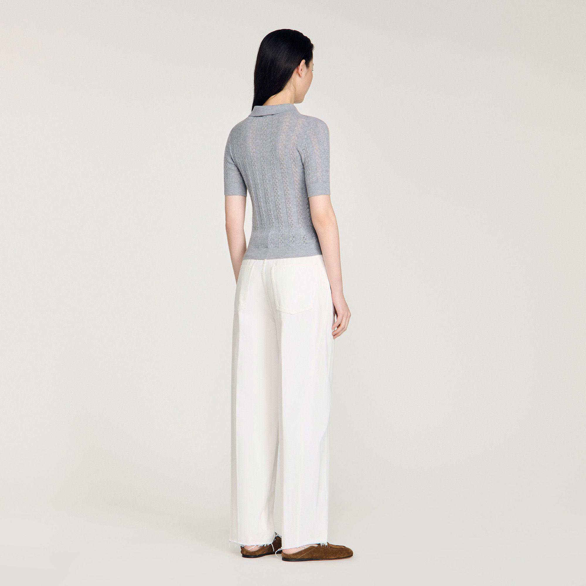 Sandro - Áo len Pointelle cổ polo