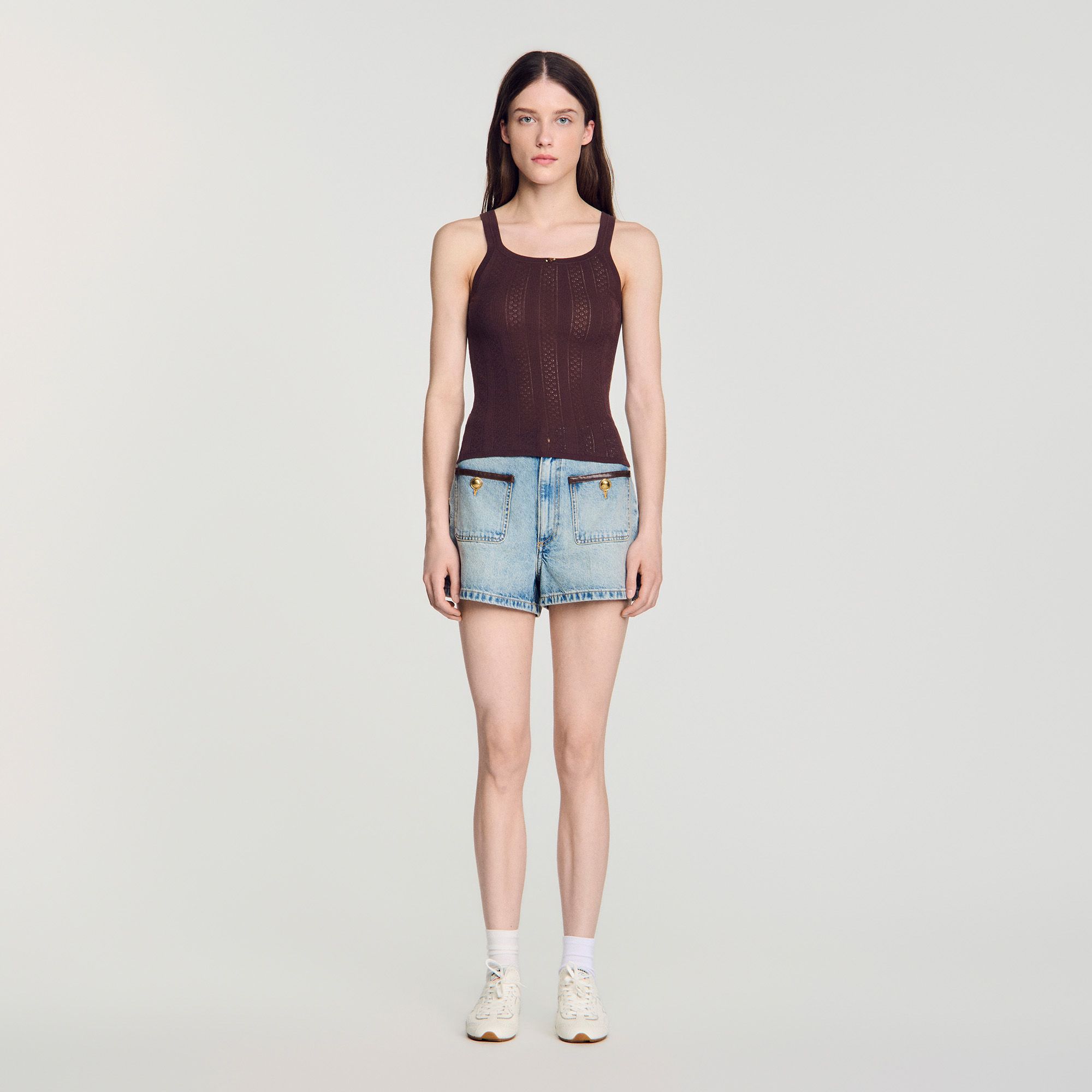 Sandro - Áo tank top dệt kim pointelle