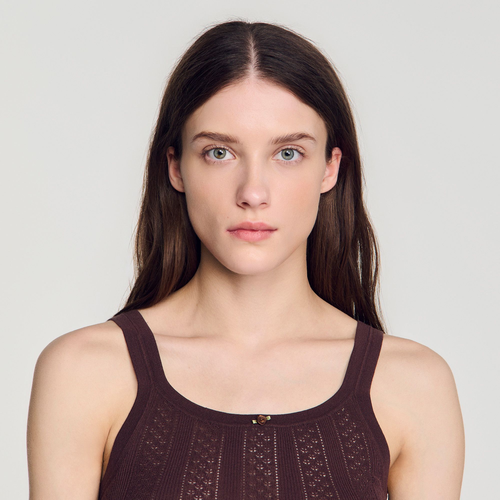 Sandro - Áo tank top dệt kim pointelle