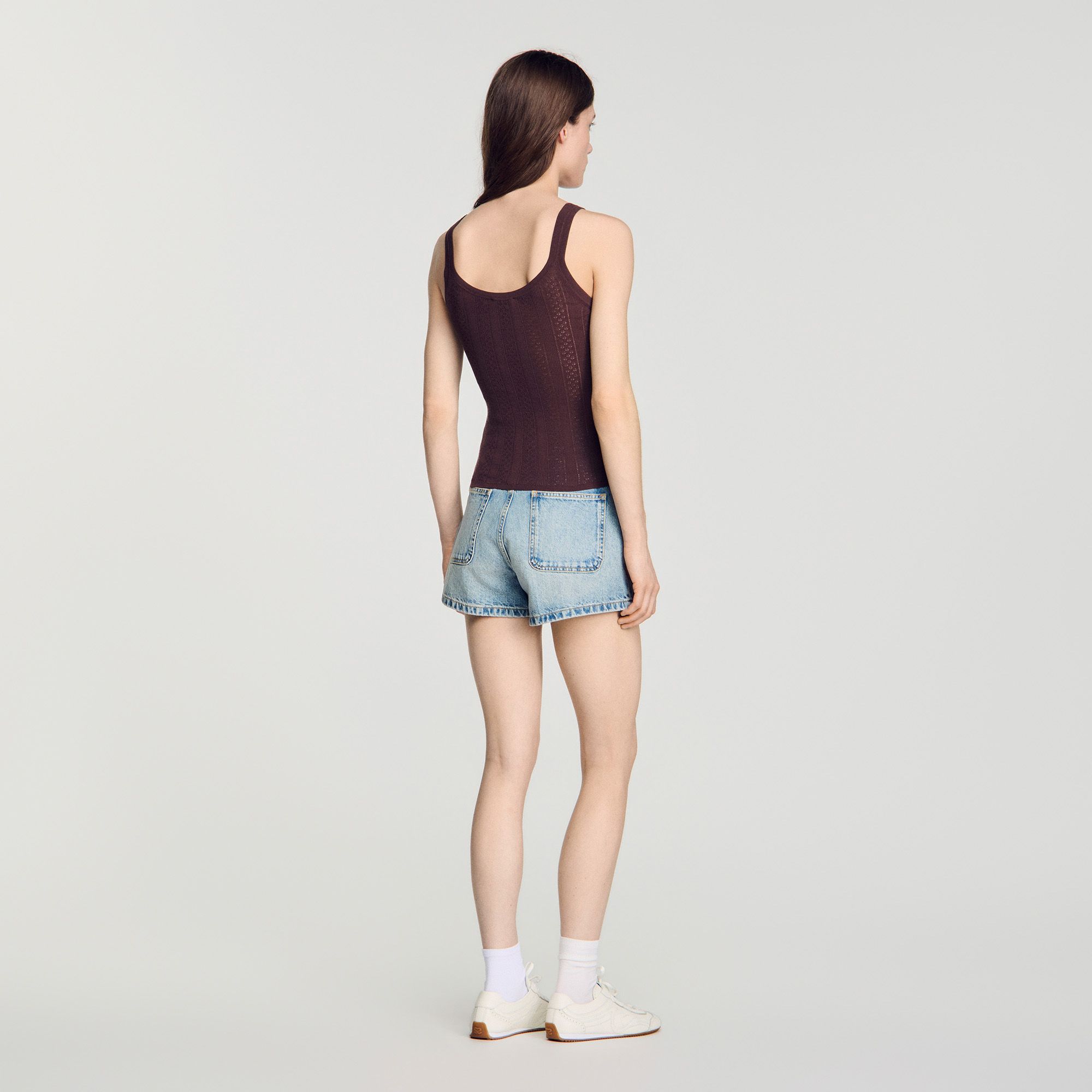 Sandro - Áo tank top dệt kim pointelle