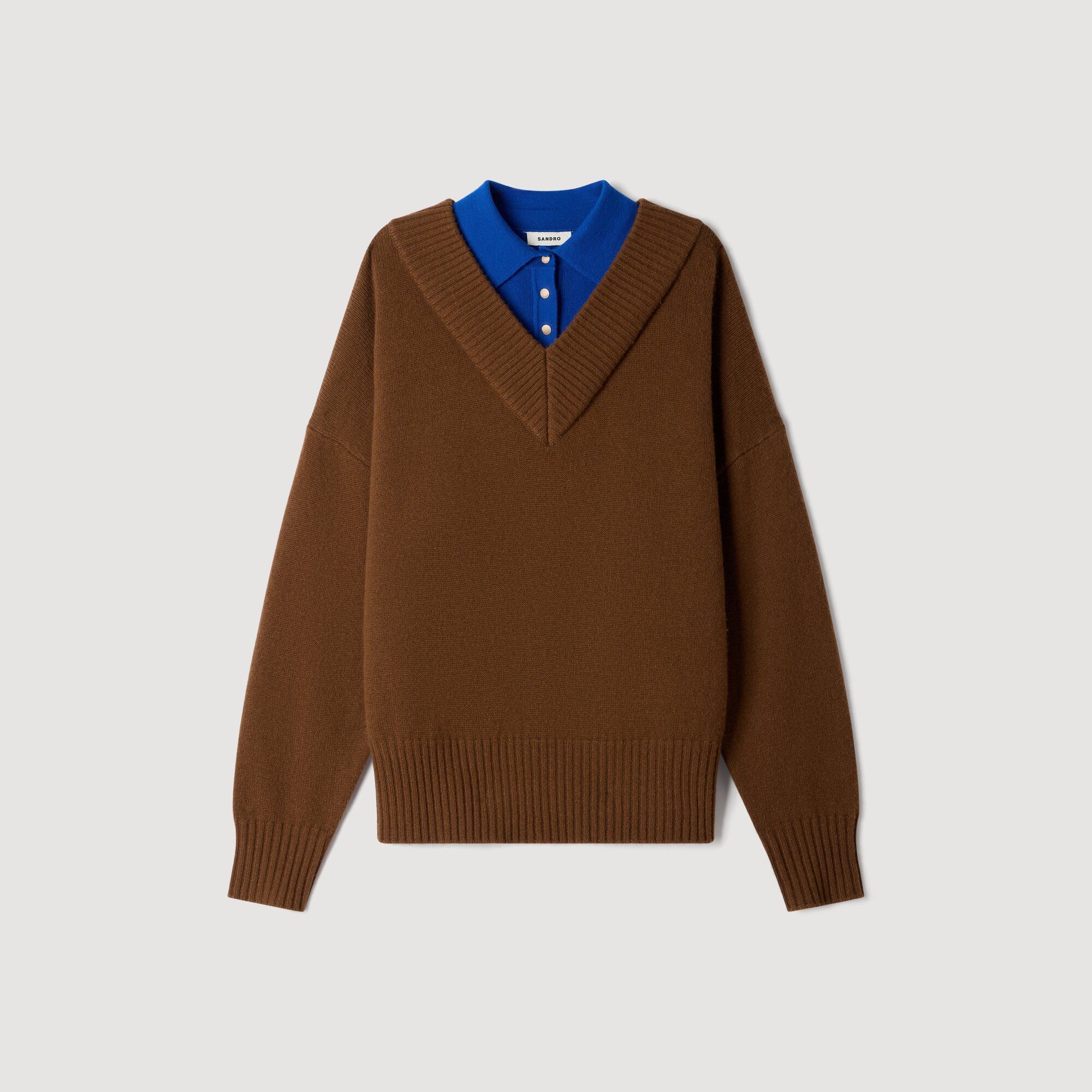 Sandro - Áo len 2 trong 1 Sloane bằng len và cashmere màu nâu Camel
