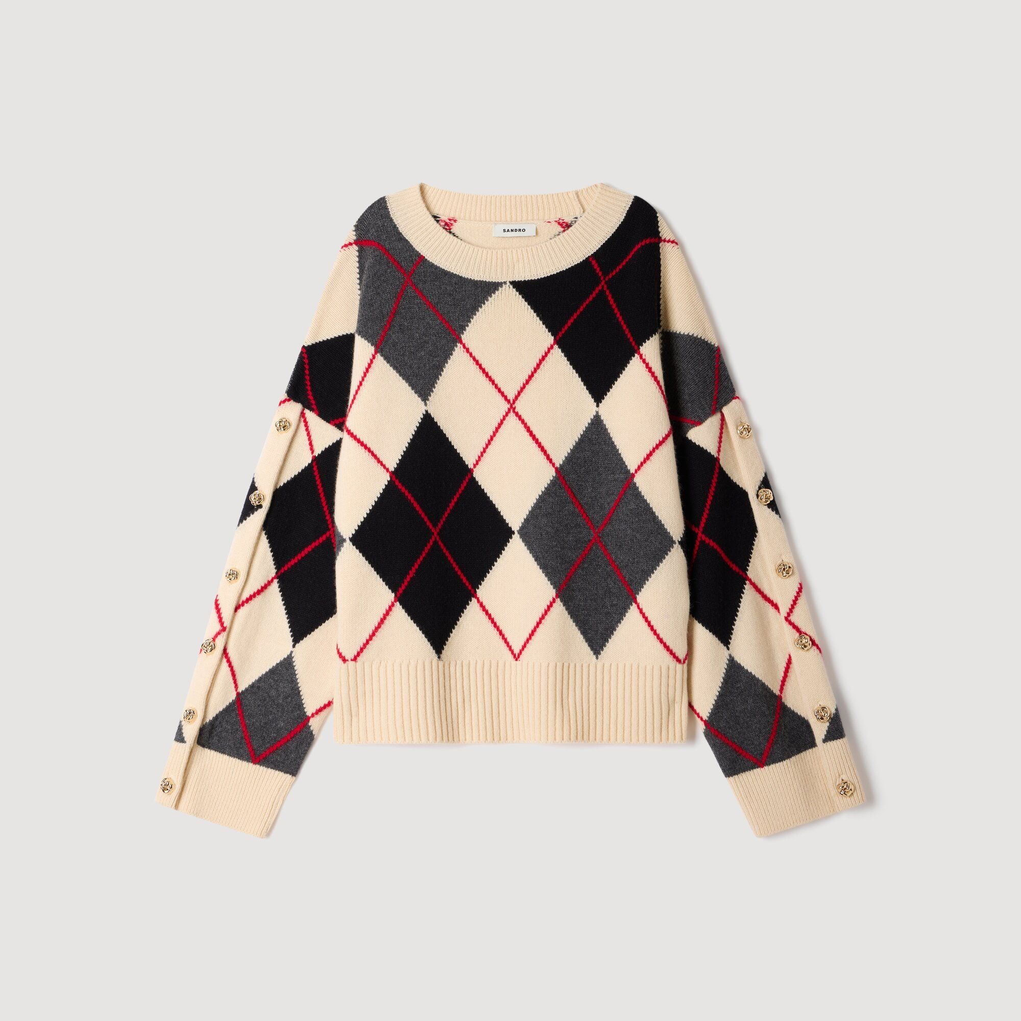 Áo len họa tiết argyle đính cúc