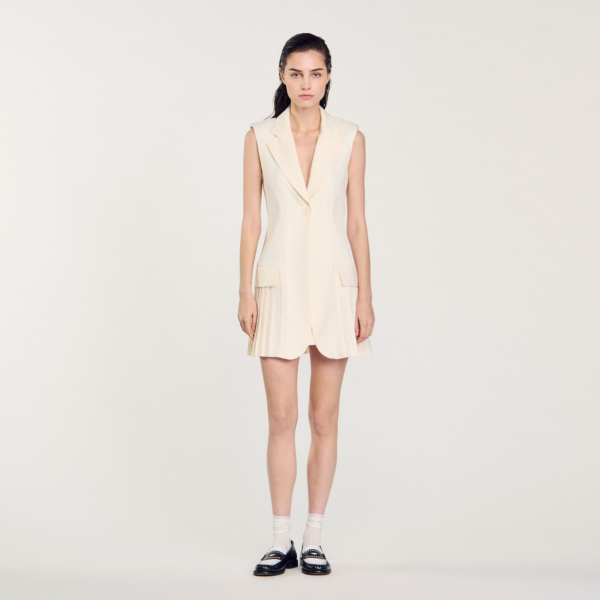 Sandro - Đầm suit ngắn xếp ly