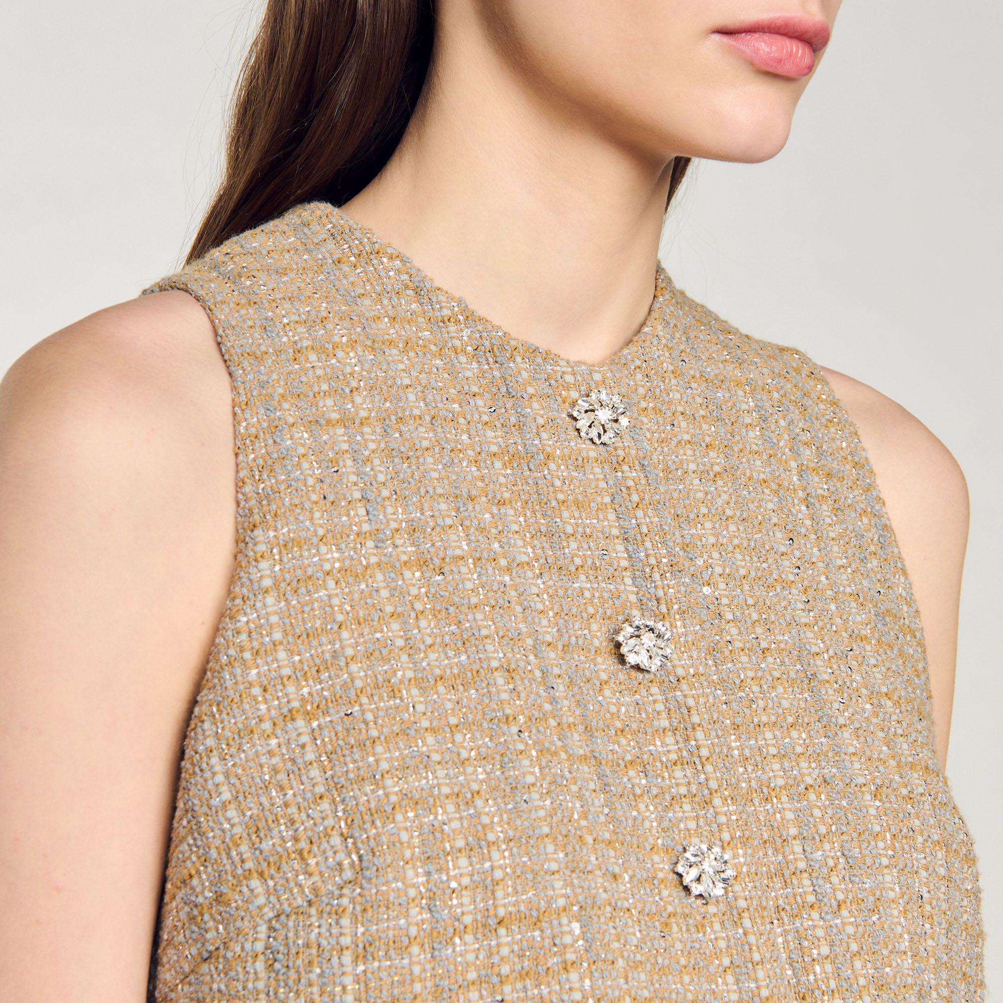 Sandro - Đầm ngắn tweed không tay