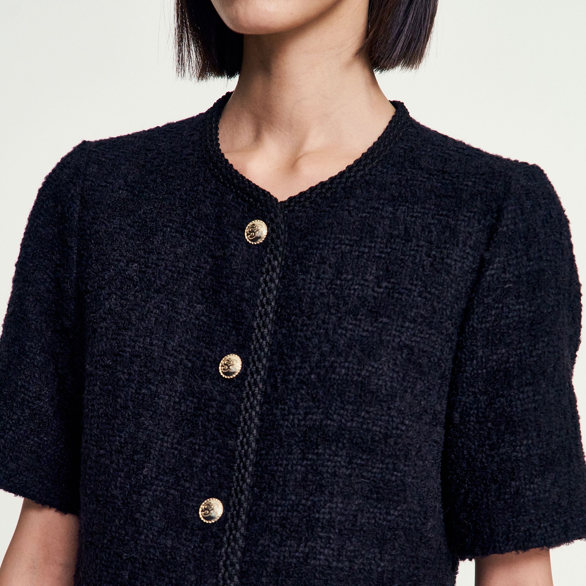 Sandro - Đầm tweed ngắn xếp ly