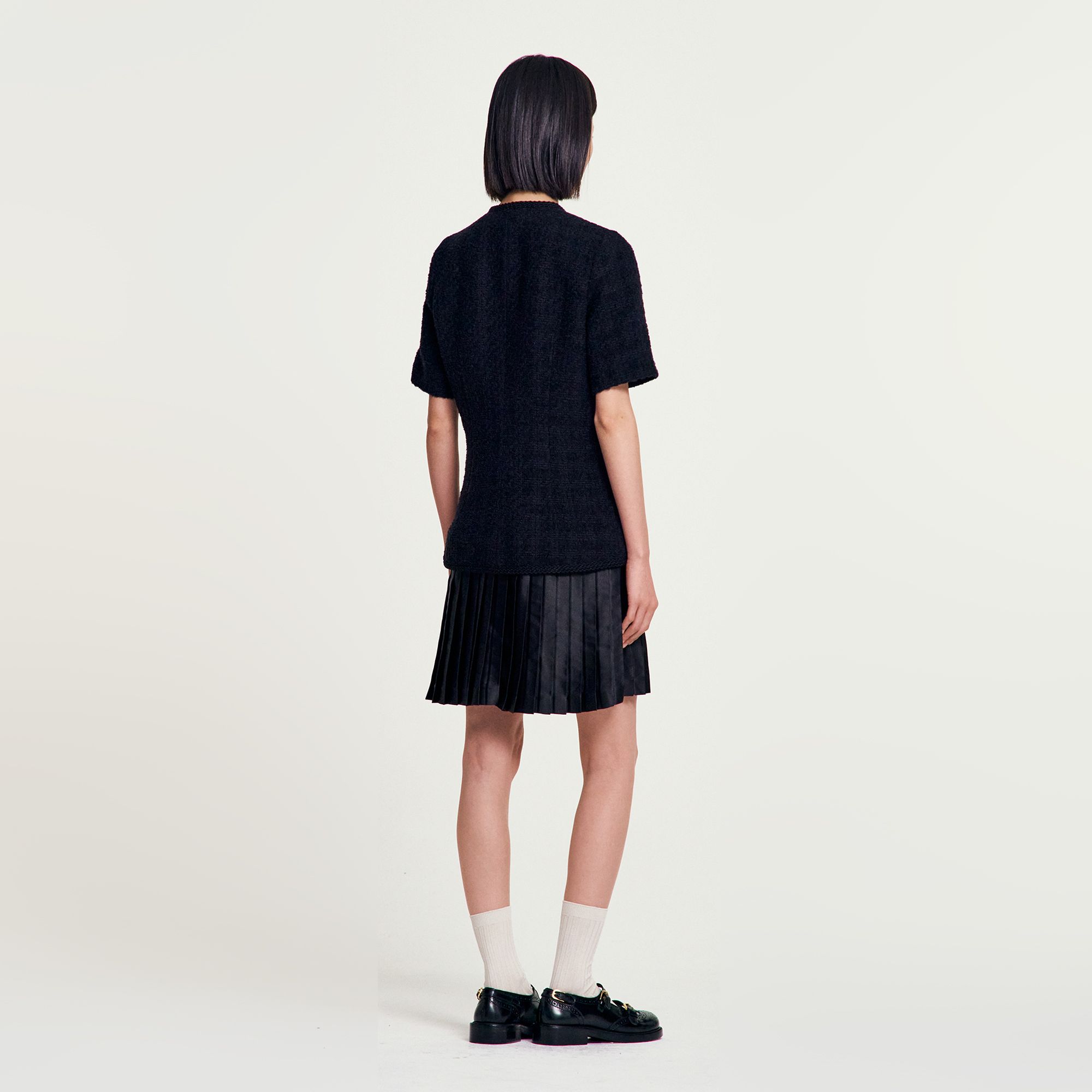 Sandro - Đầm tweed ngắn xếp ly