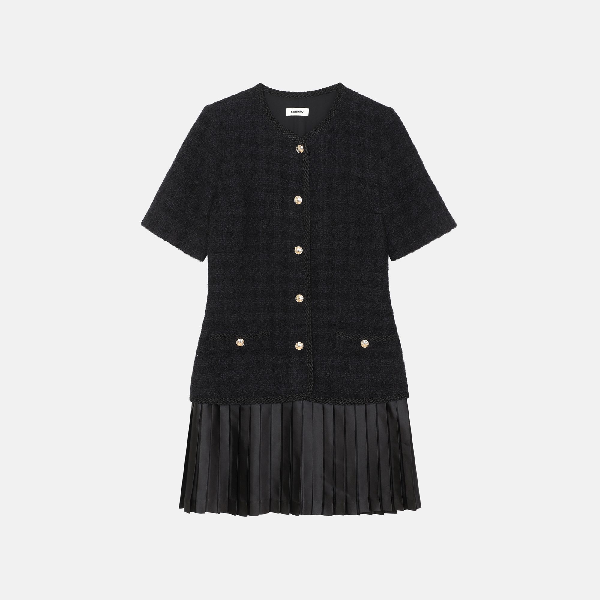 Sandro - Đầm tweed ngắn xếp ly