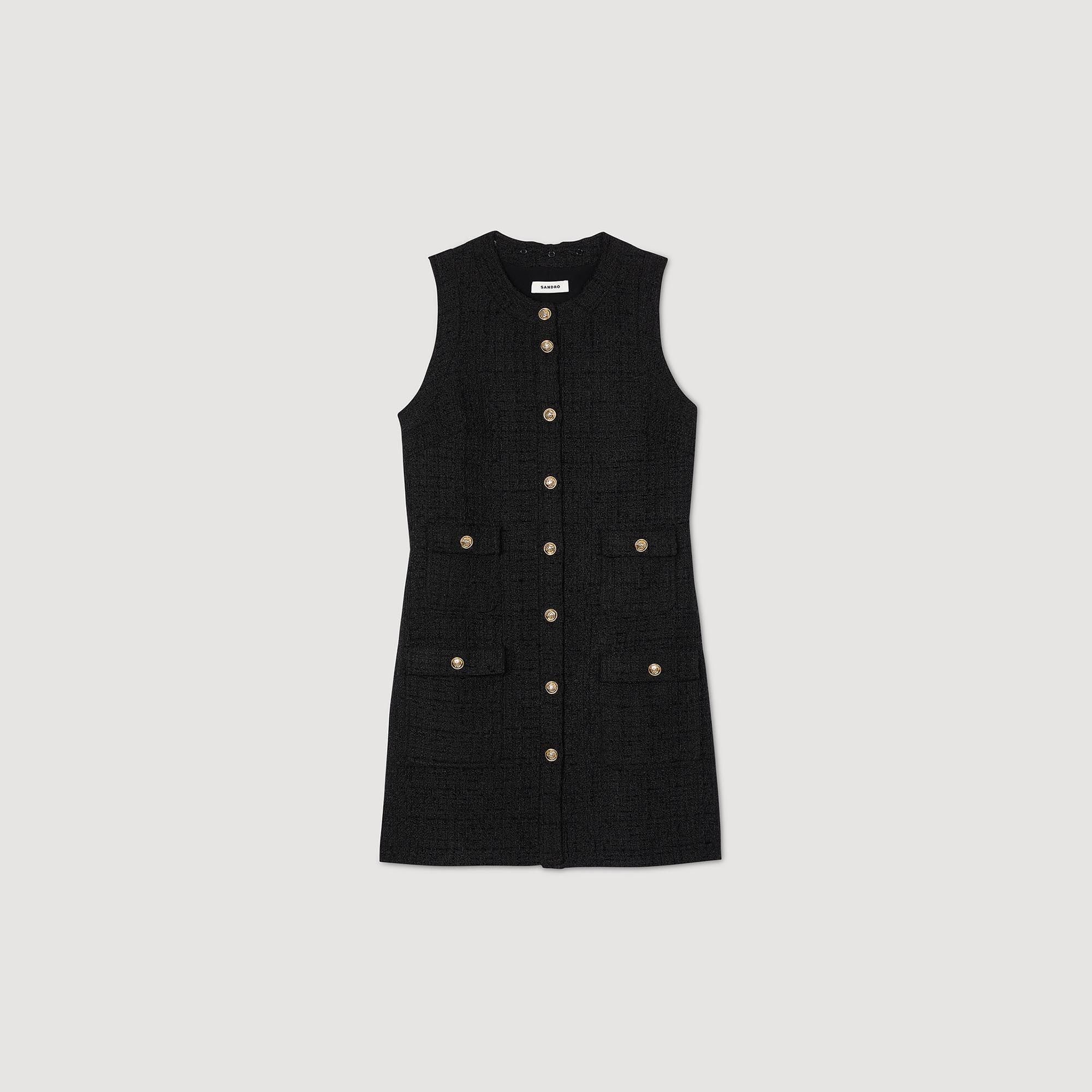 Đầm ngắn tweed phối khuy