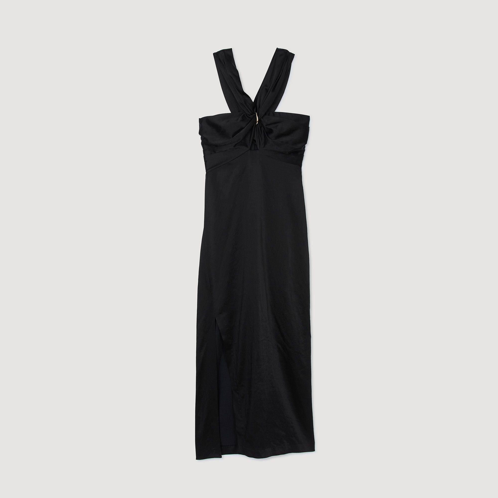 Đầm maxi satin xẻ tà