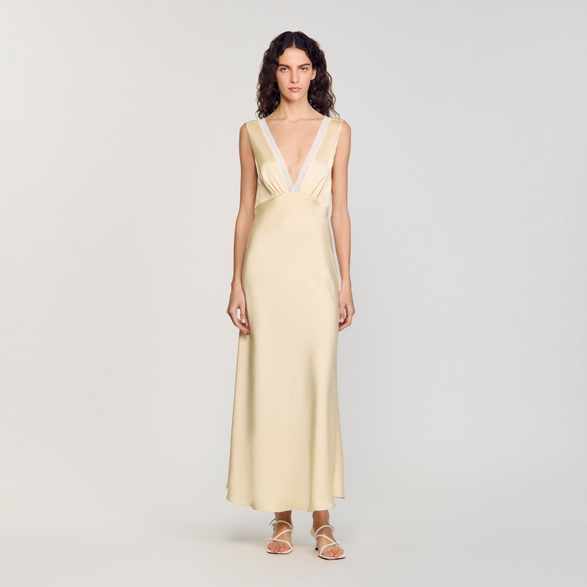 Sandro - Đầm maxi hiệu ứng satin