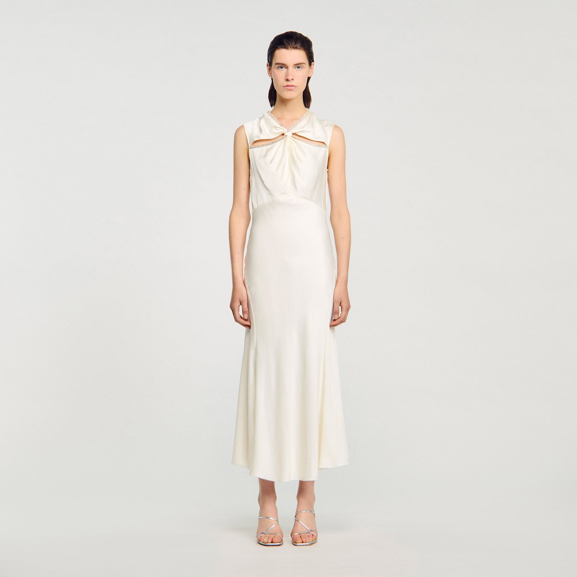 Sandro - Đầm maxi satin đính đá