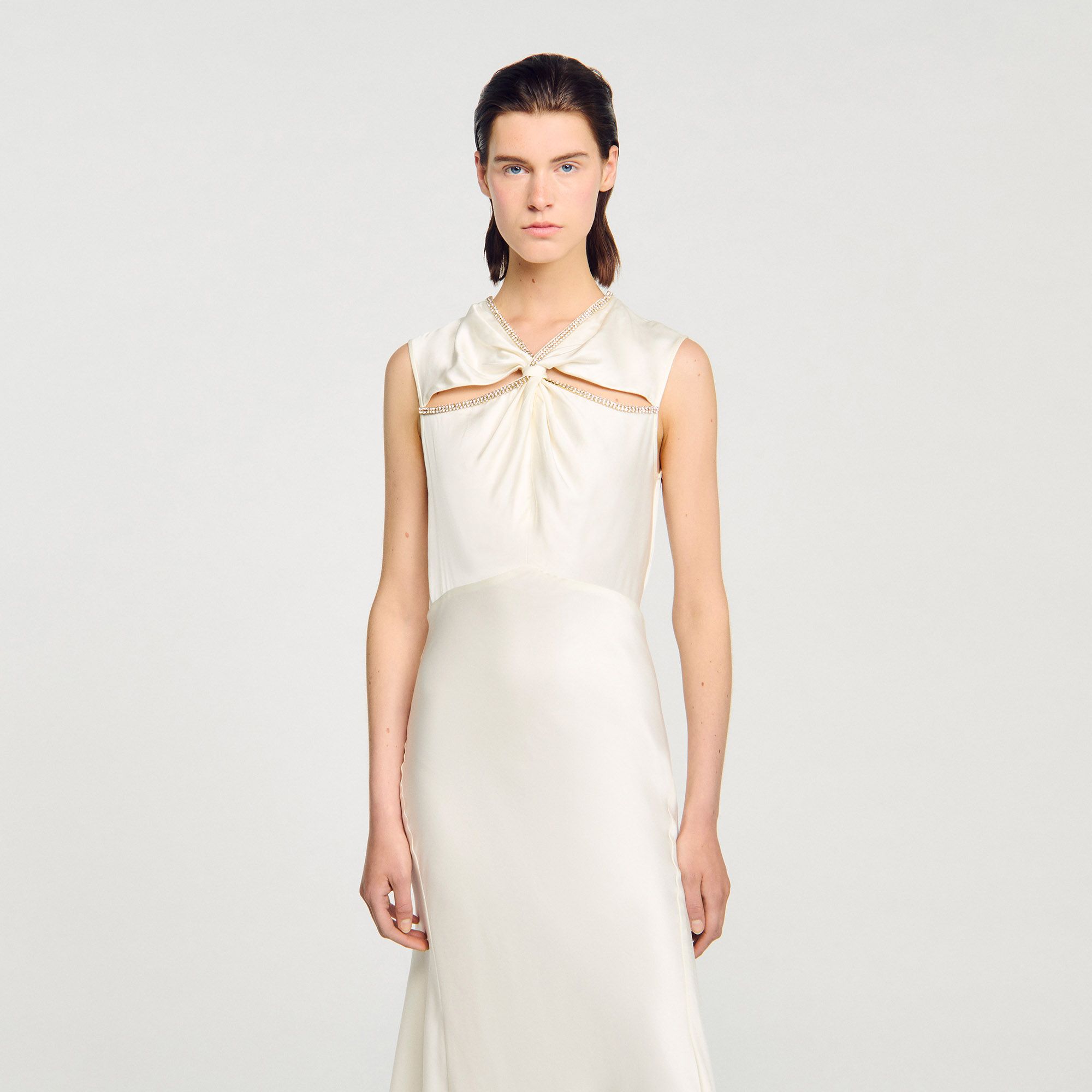 Sandro - Đầm maxi satin đính đá
