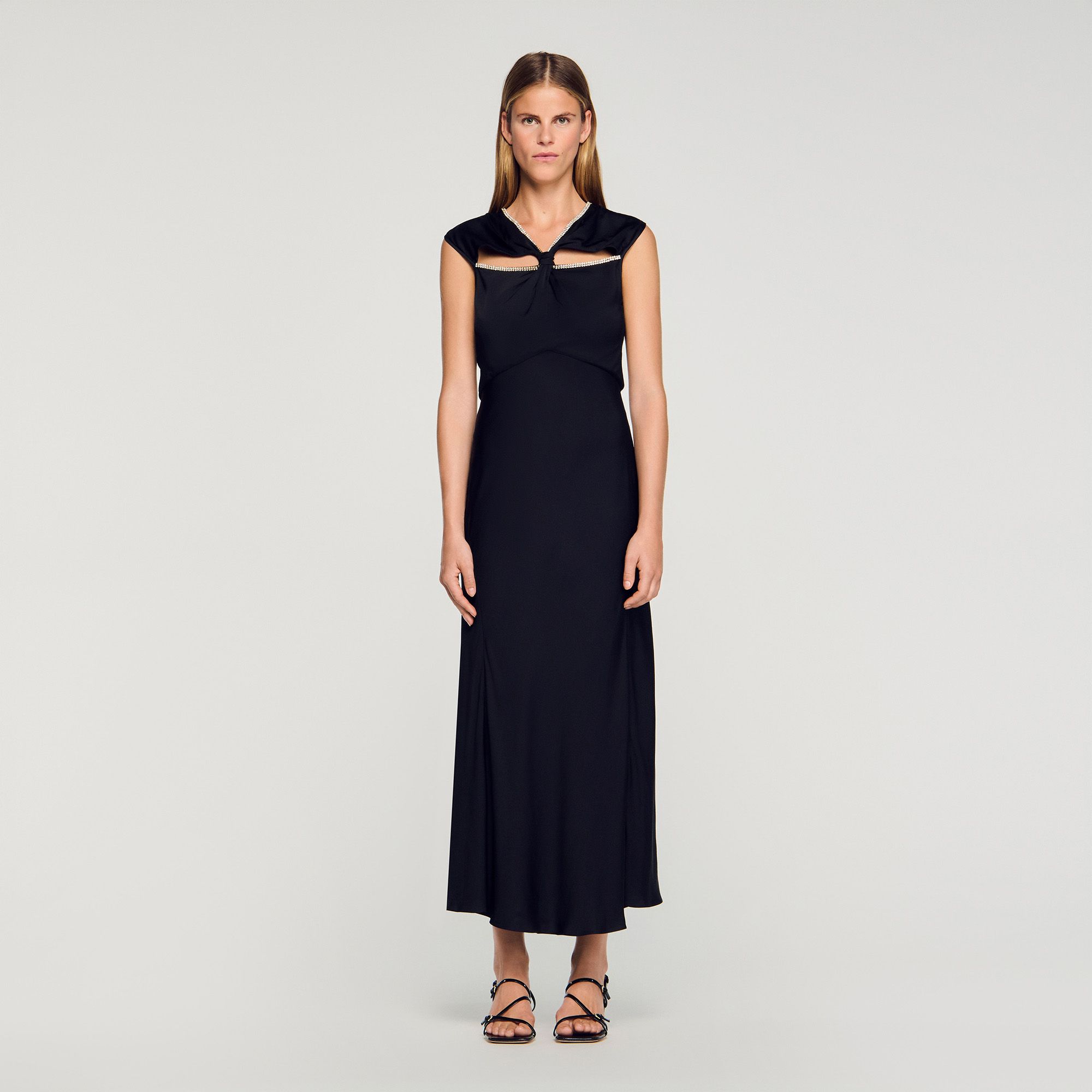 Sandro - Đầm maxi satin đính đá