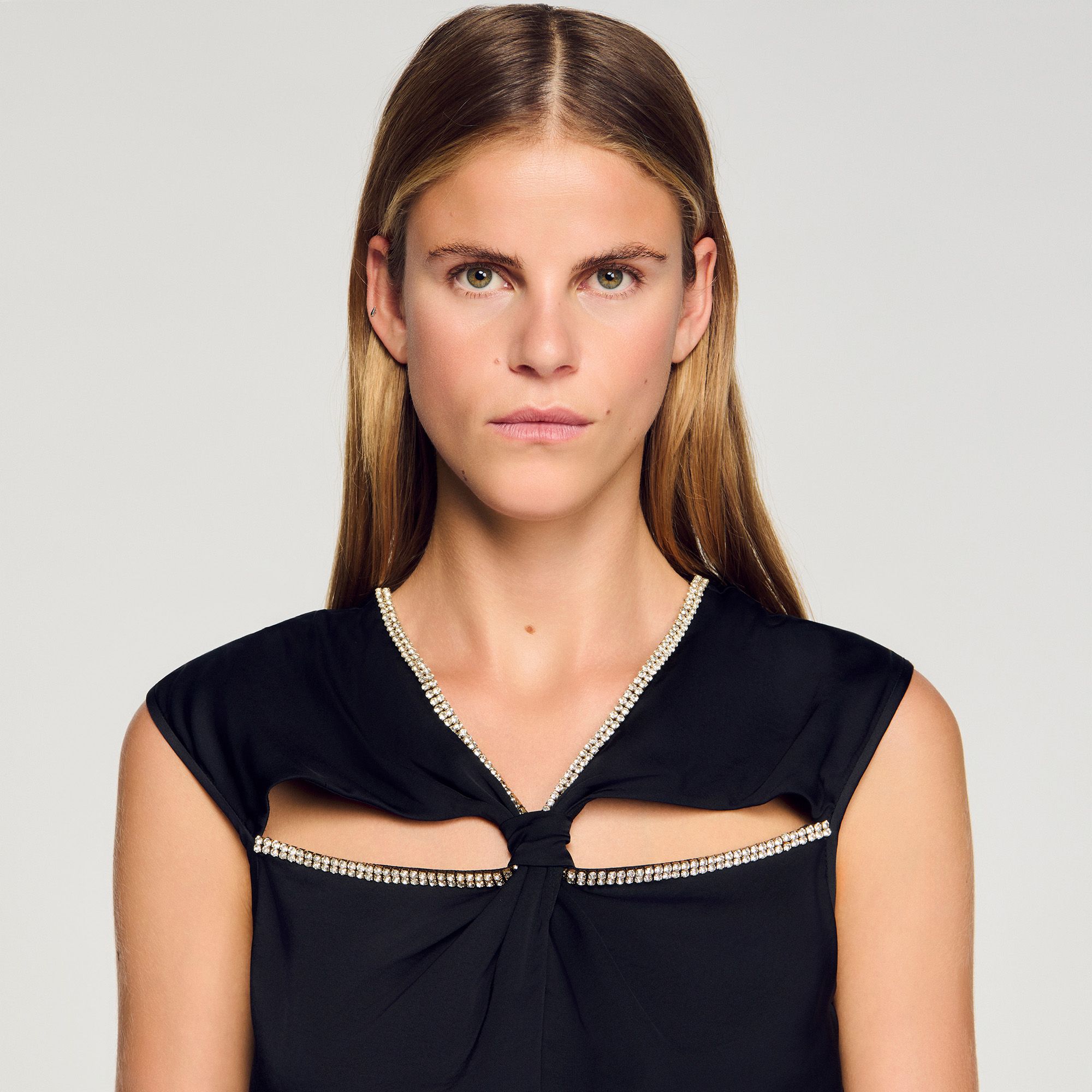 Sandro - Đầm maxi satin đính đá
