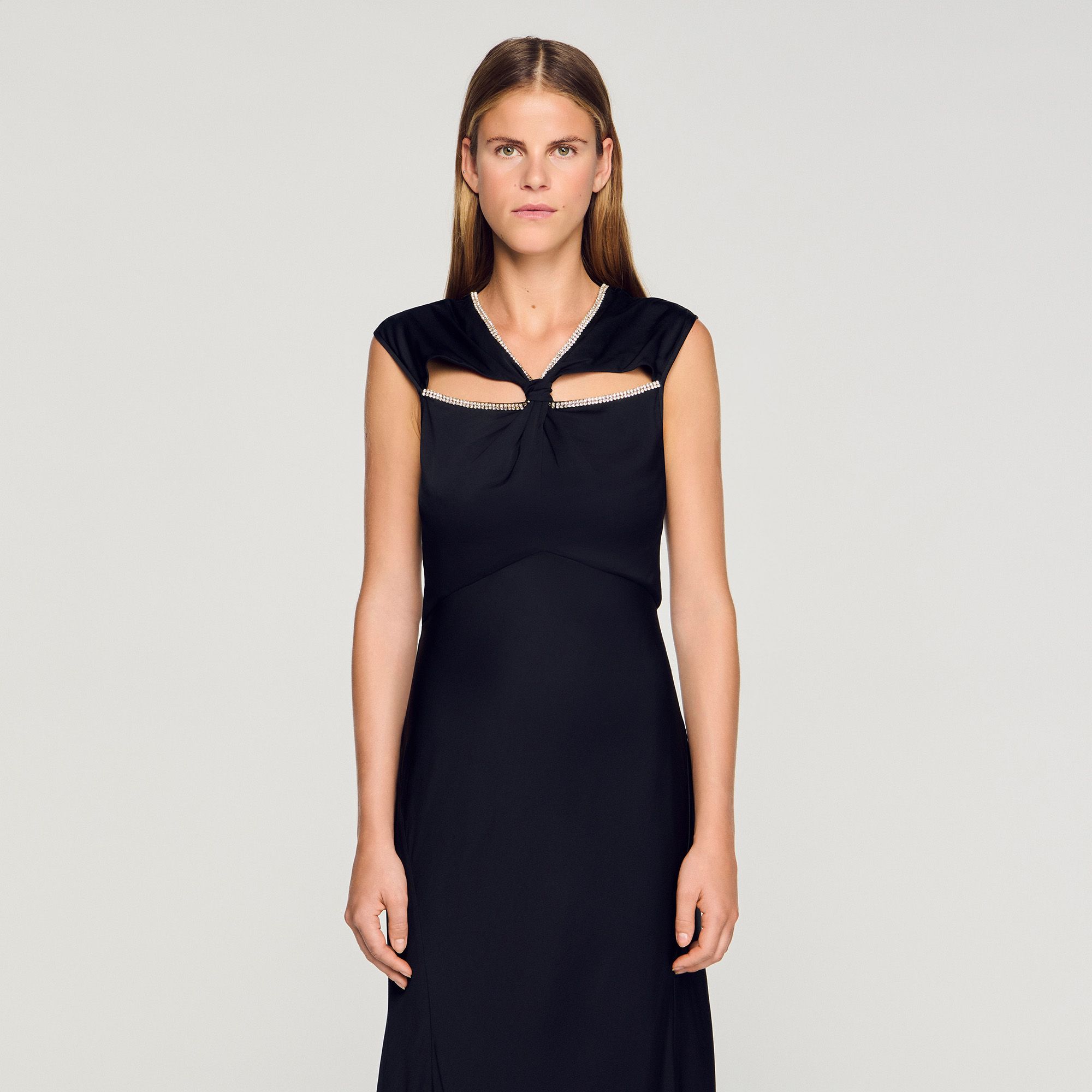 Sandro - Đầm maxi satin đính đá