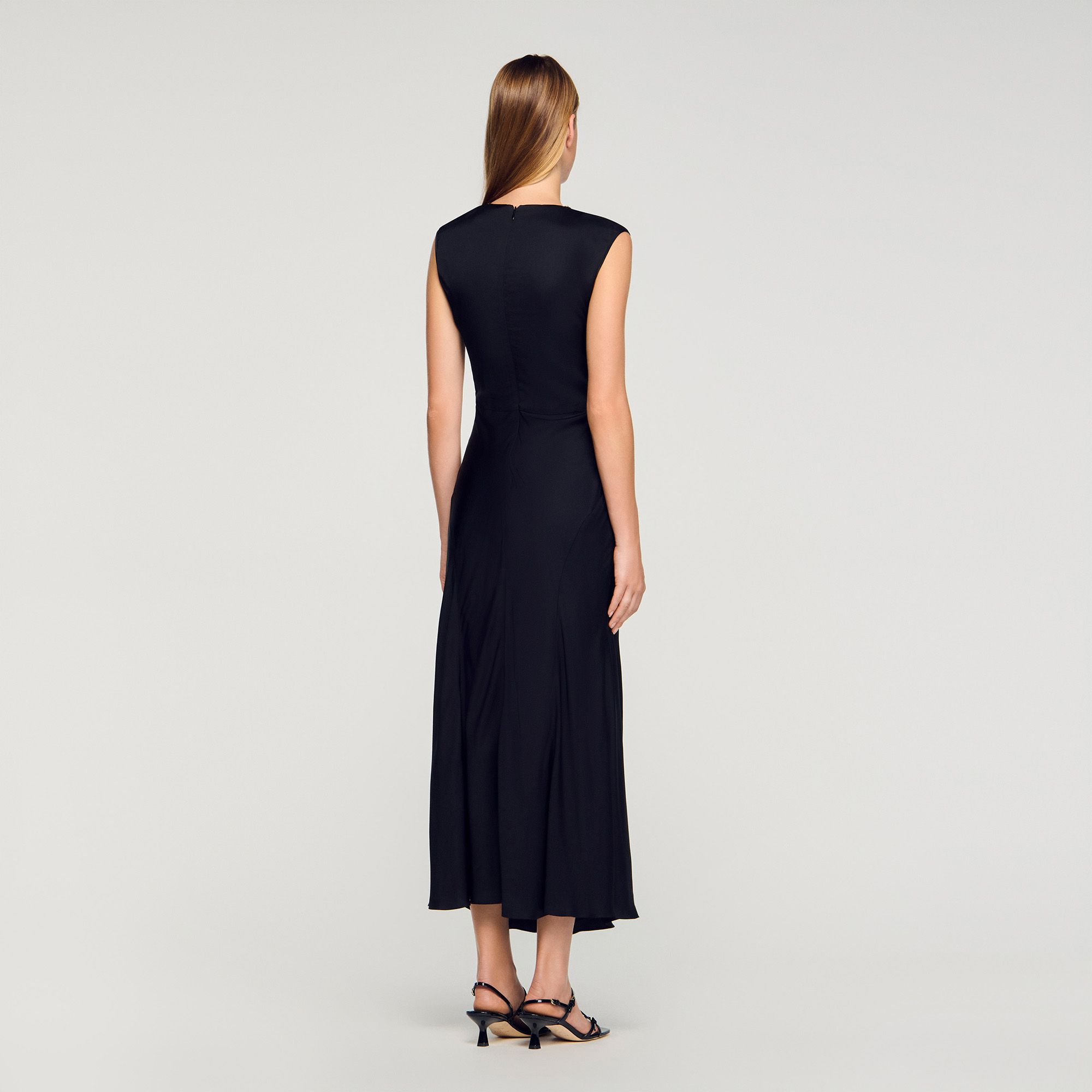 Sandro - Đầm maxi satin đính đá