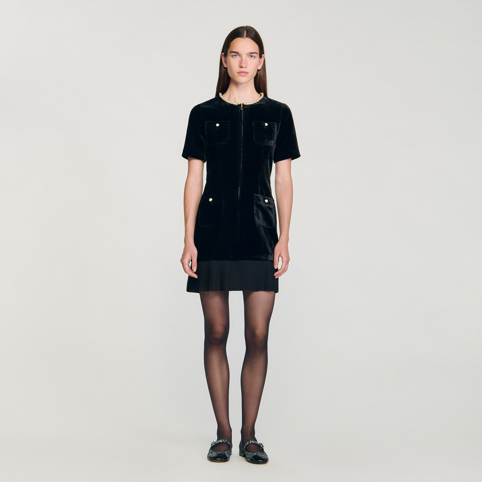 Sandro - Đầm nhung ngắn Isadora Black