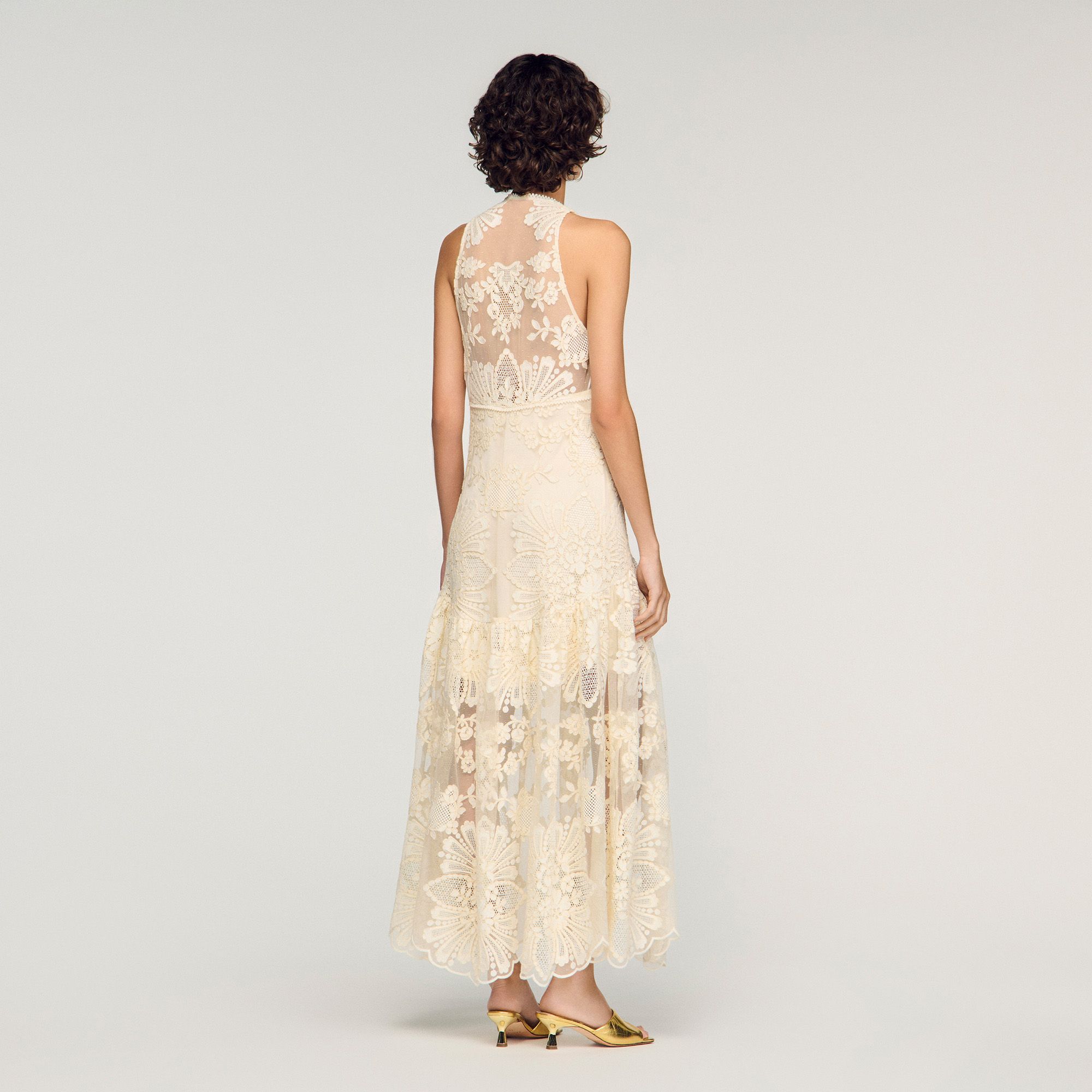 Sandro - Đầm maxi cotton ren hoa