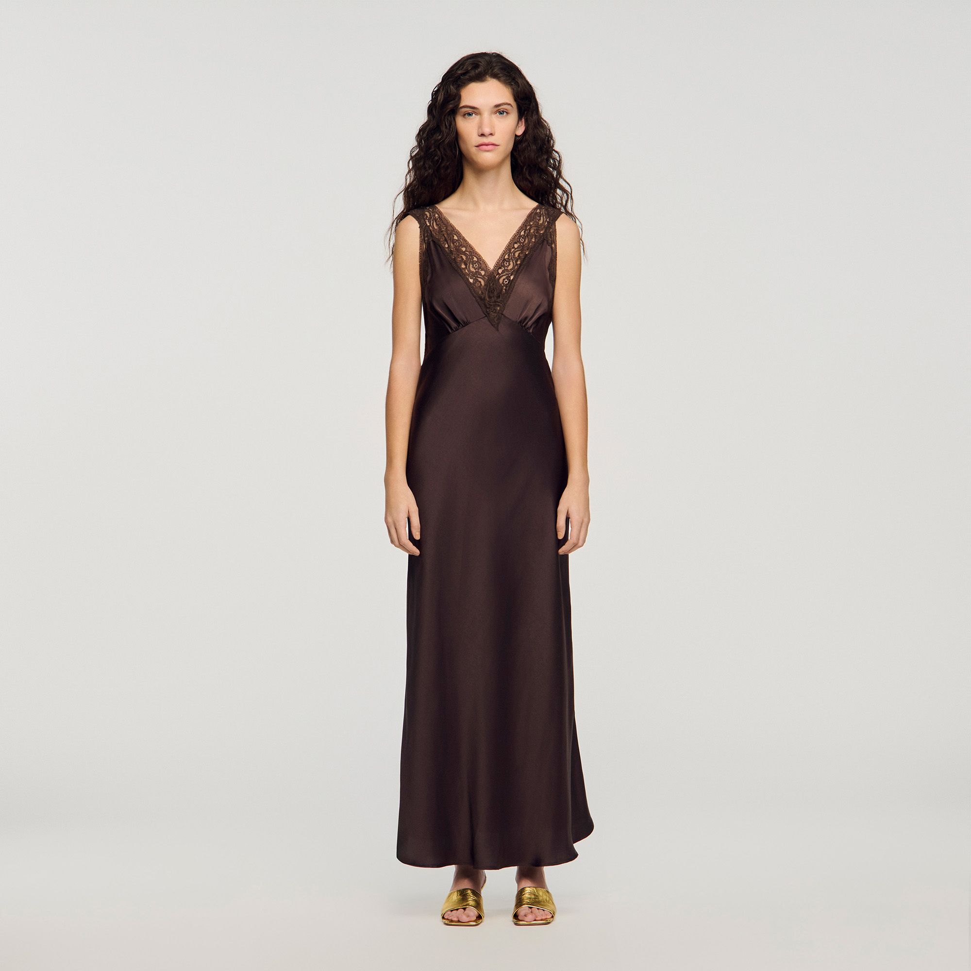 Sandro - Đầm maxi cổ ren