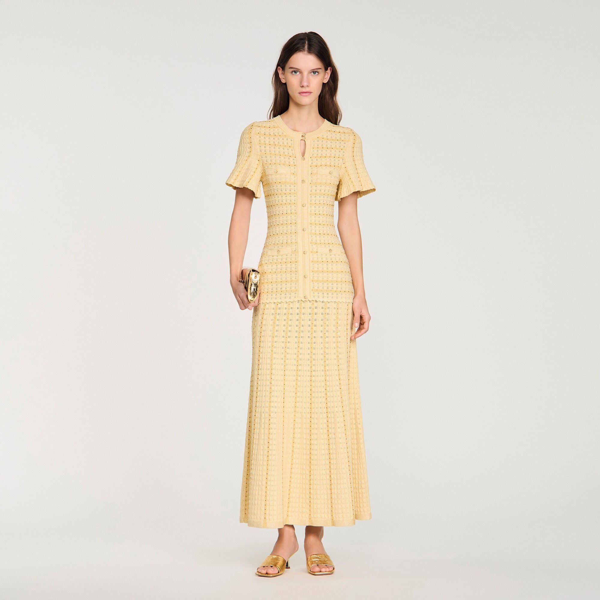Đầm maxi dệt kim đính đá