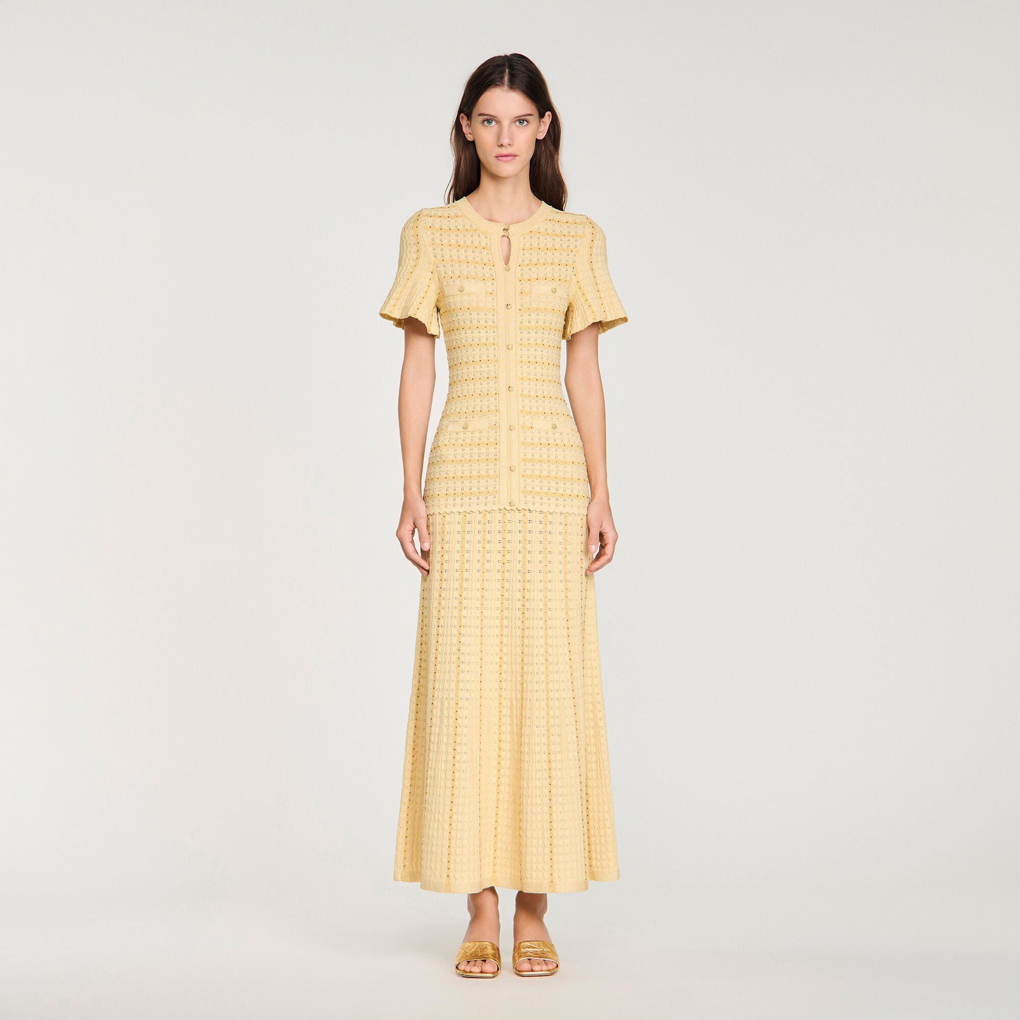Đầm maxi dệt kim đính đá
