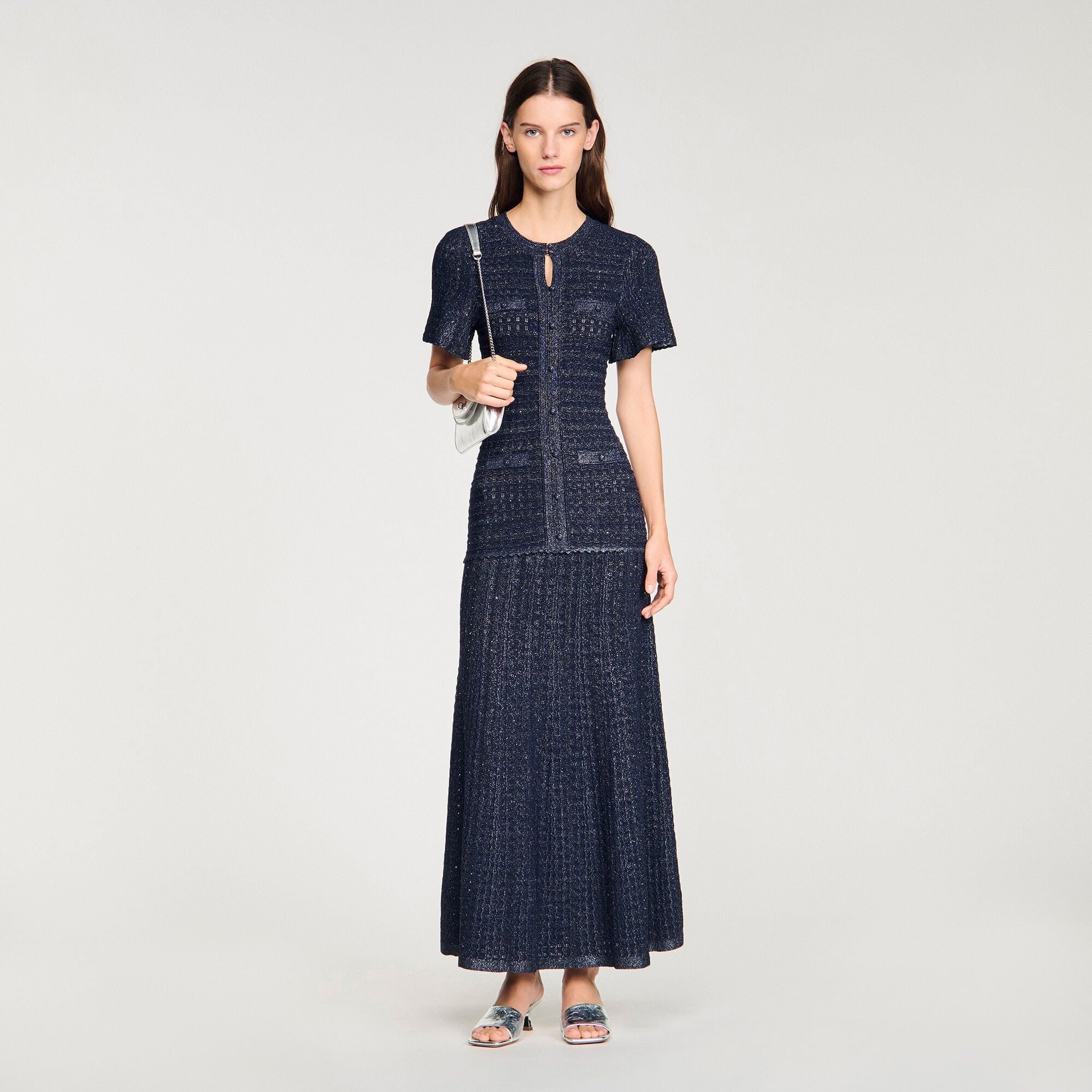 Đầm maxi dệt kim đính đá