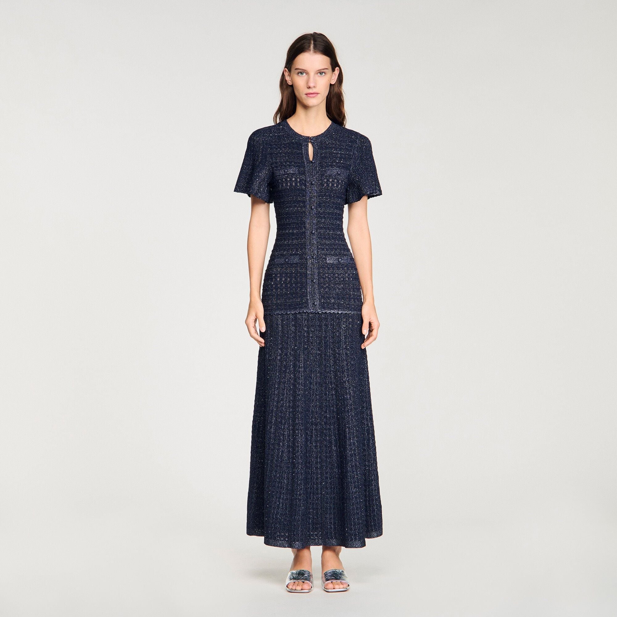 Đầm maxi dệt kim đính đá