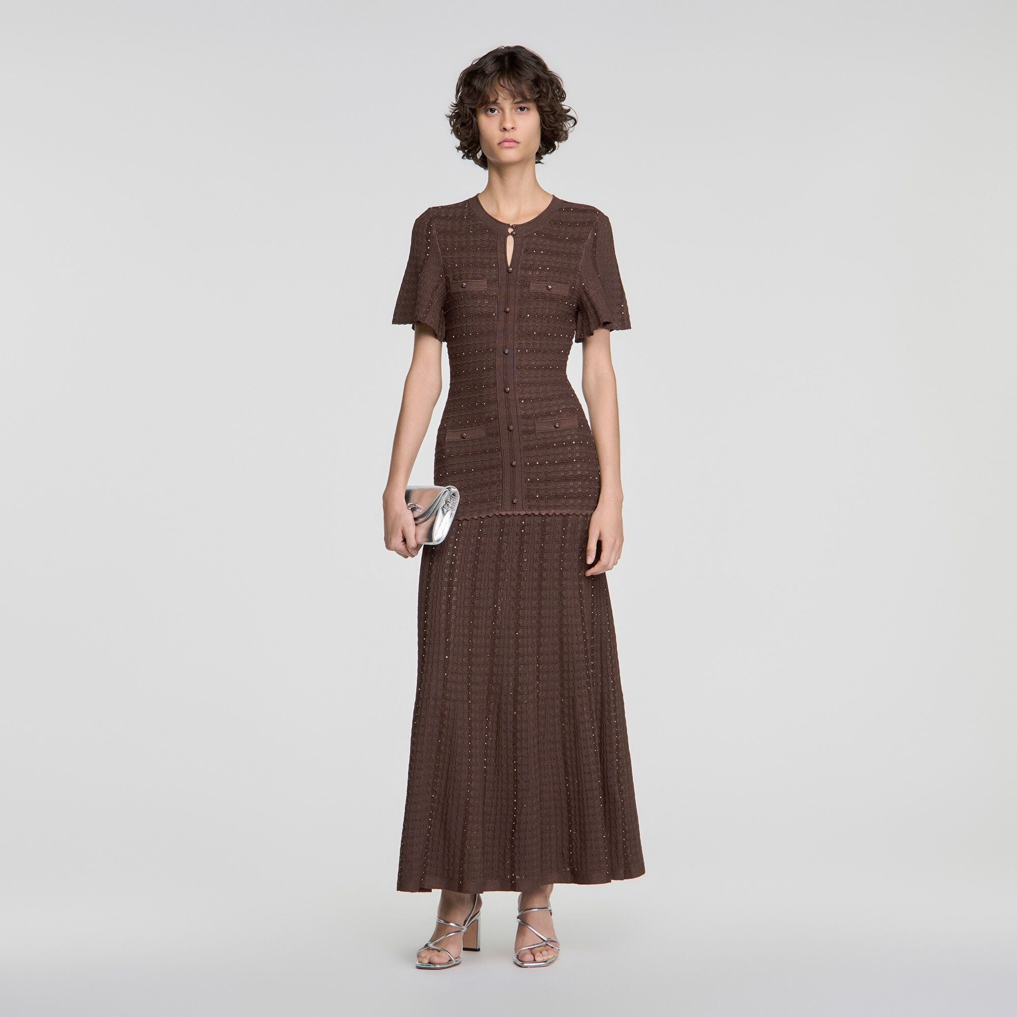 Đầm maxi dệt kim đính đá
