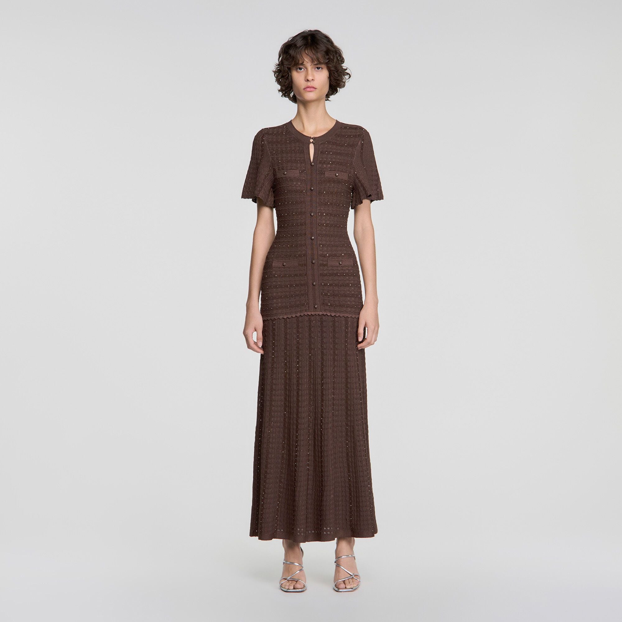 Đầm maxi dệt kim đính đá