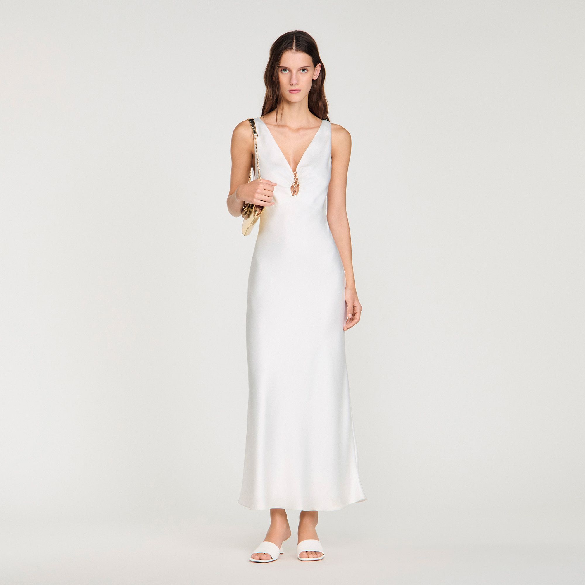 Sandro - Váy maxi hiệu ứng satin đính đá quý